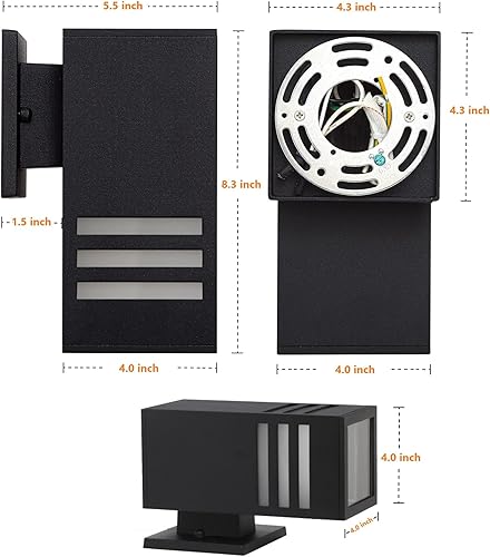 Miniatura 4 de ZUUKOLE Farol de pared para exteriores, lámpara exterior  Listado ETL, aluminio antioxidante, impermeable, montaje en pared, diseño rectangular  1