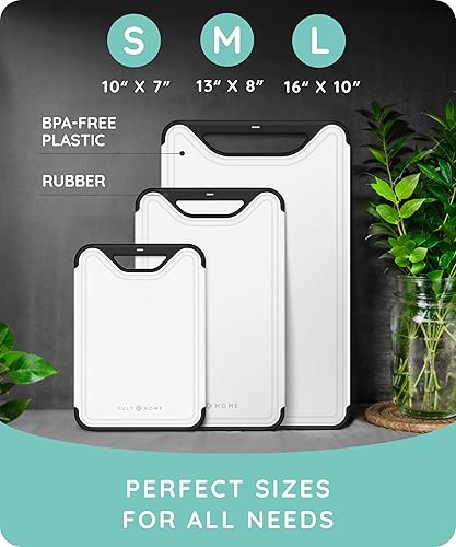 Vista 13 de Juego de 3 tablas de cortar de plástico para cocina, tablas de cortar aptas para lavavajillas con ranuras para jugos para carne, verduras, mango