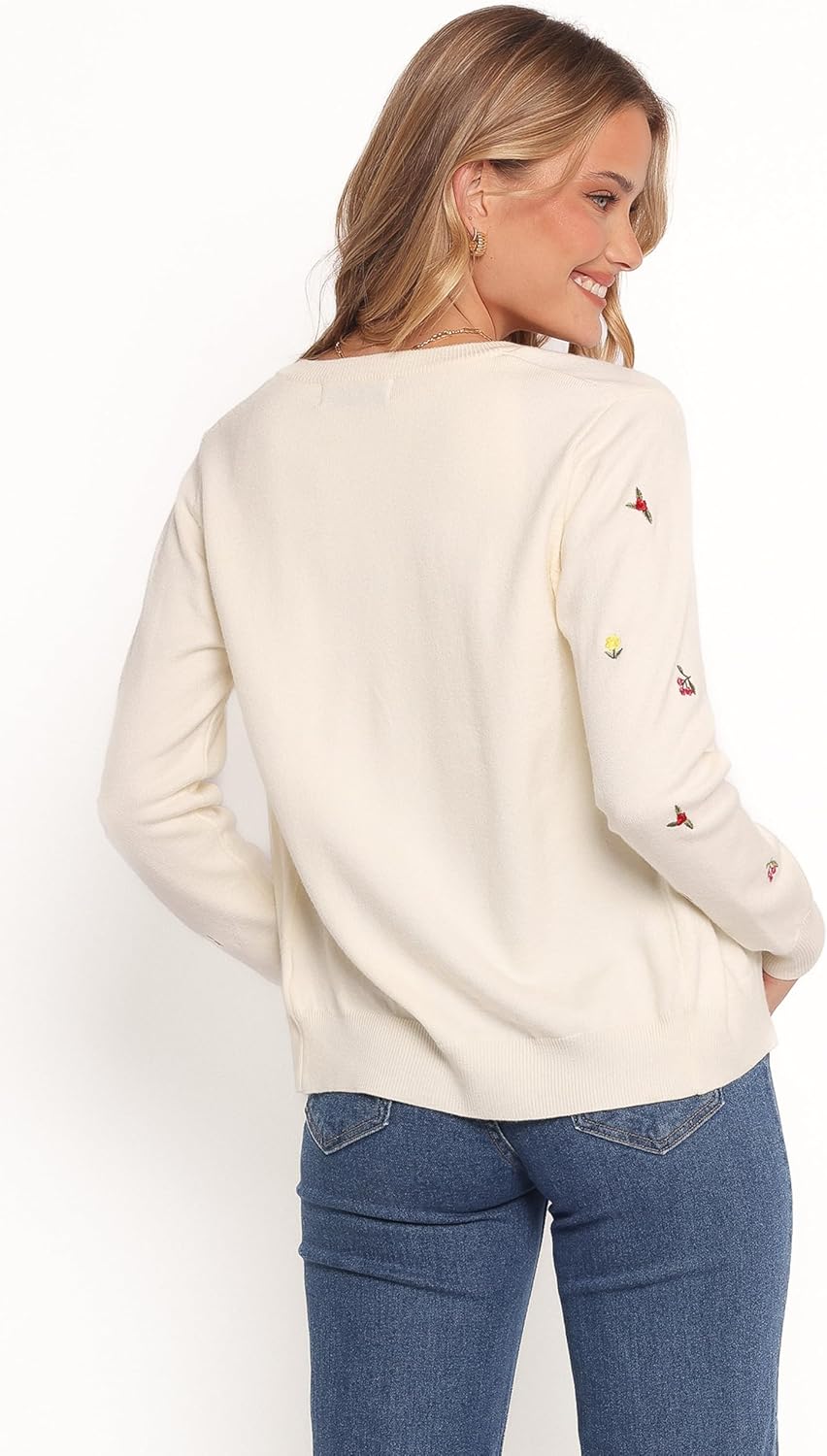Petal & Pup Women's Millen Flower Embroidery Cardigan, Cream - Image 3