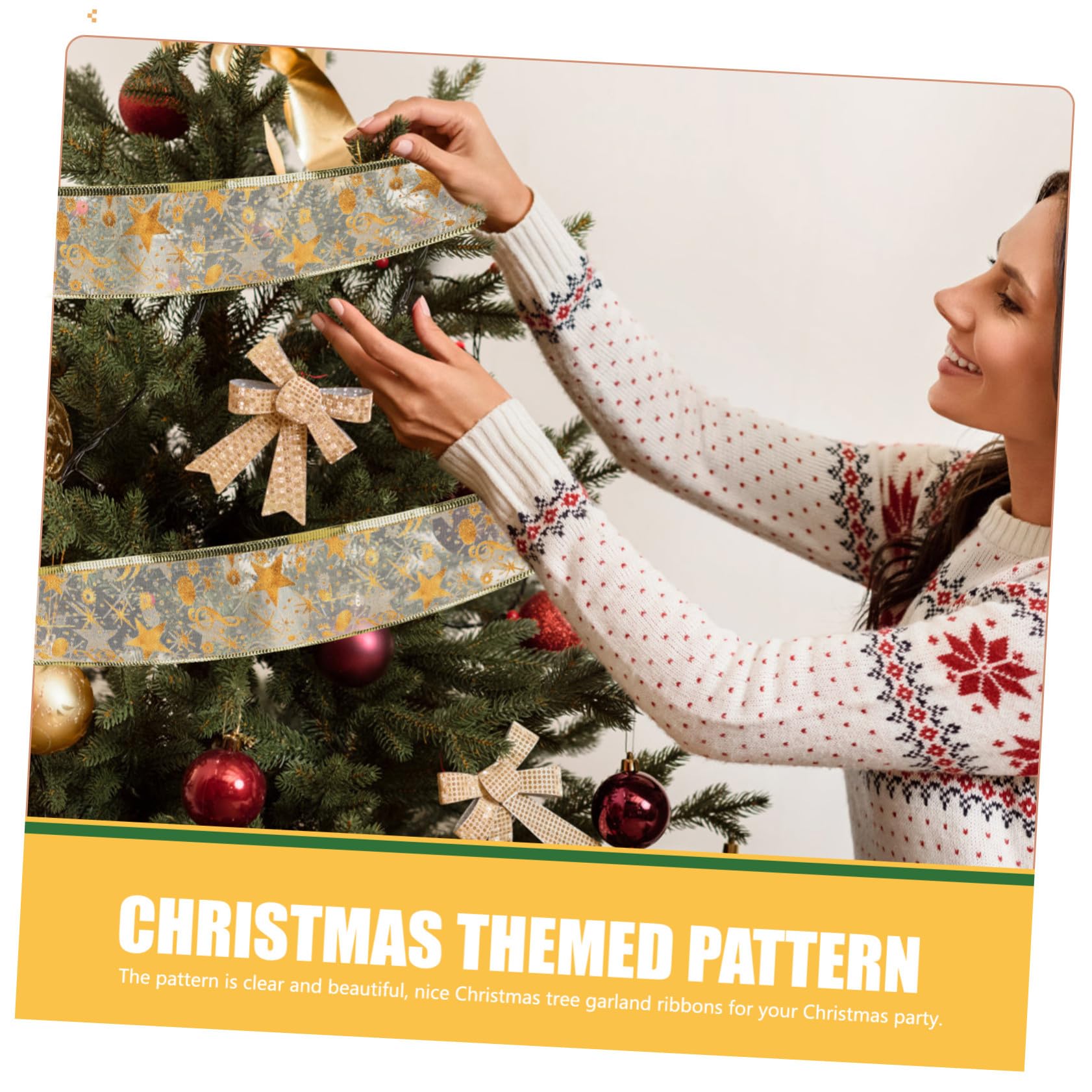 DOITOOL 3 Rollen Weihnachtsbaum Dekorationsband Goldfarbenes Doppellagiges DIY Geschenkband für Weihnachtsbaum Party und Geschenkdeko Langlebiges Hochdruckbeständiges Christbaumschmuckband