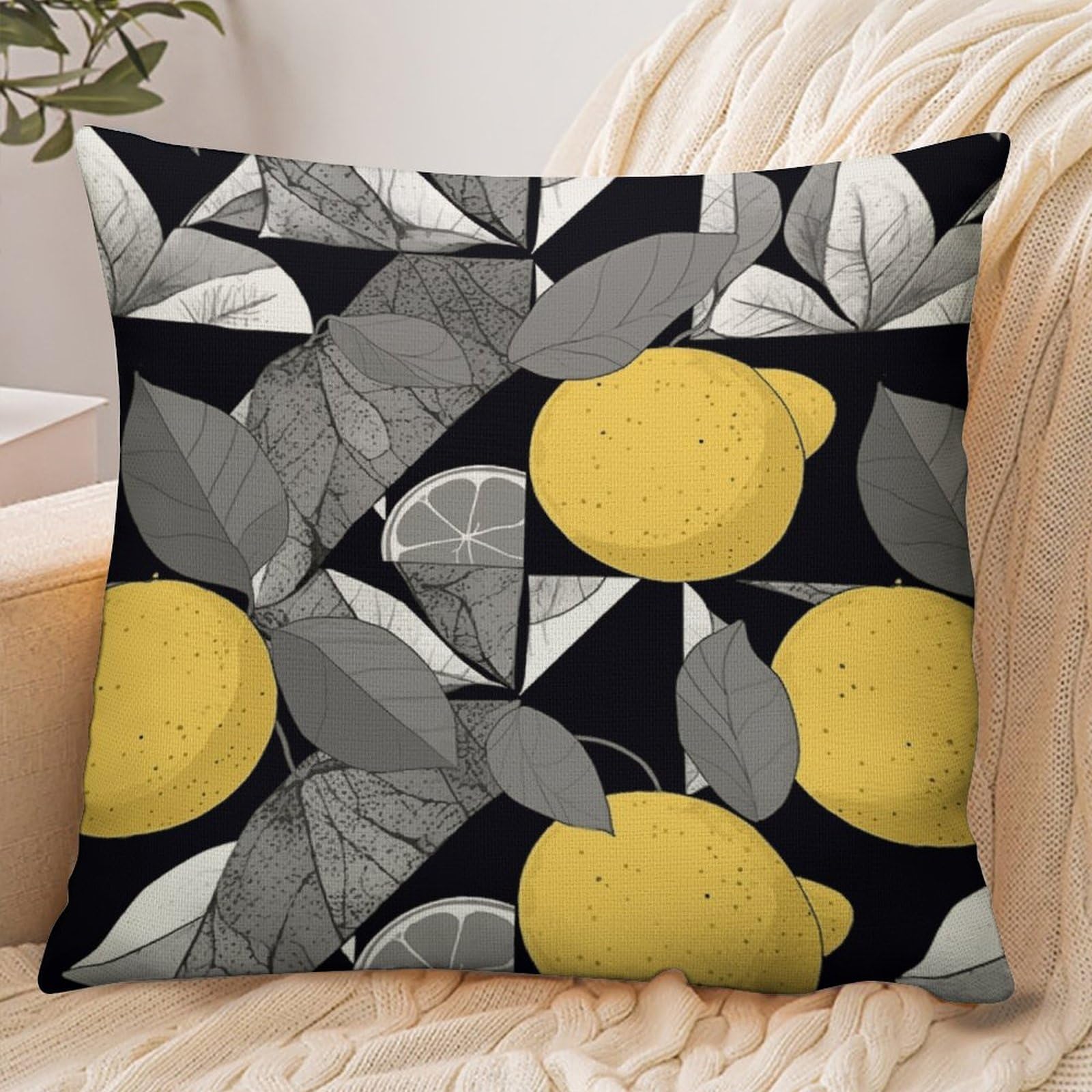 Fekiloot Style Geometric Lemon Pattern Pillowcase Pillow Sham Pillow Case