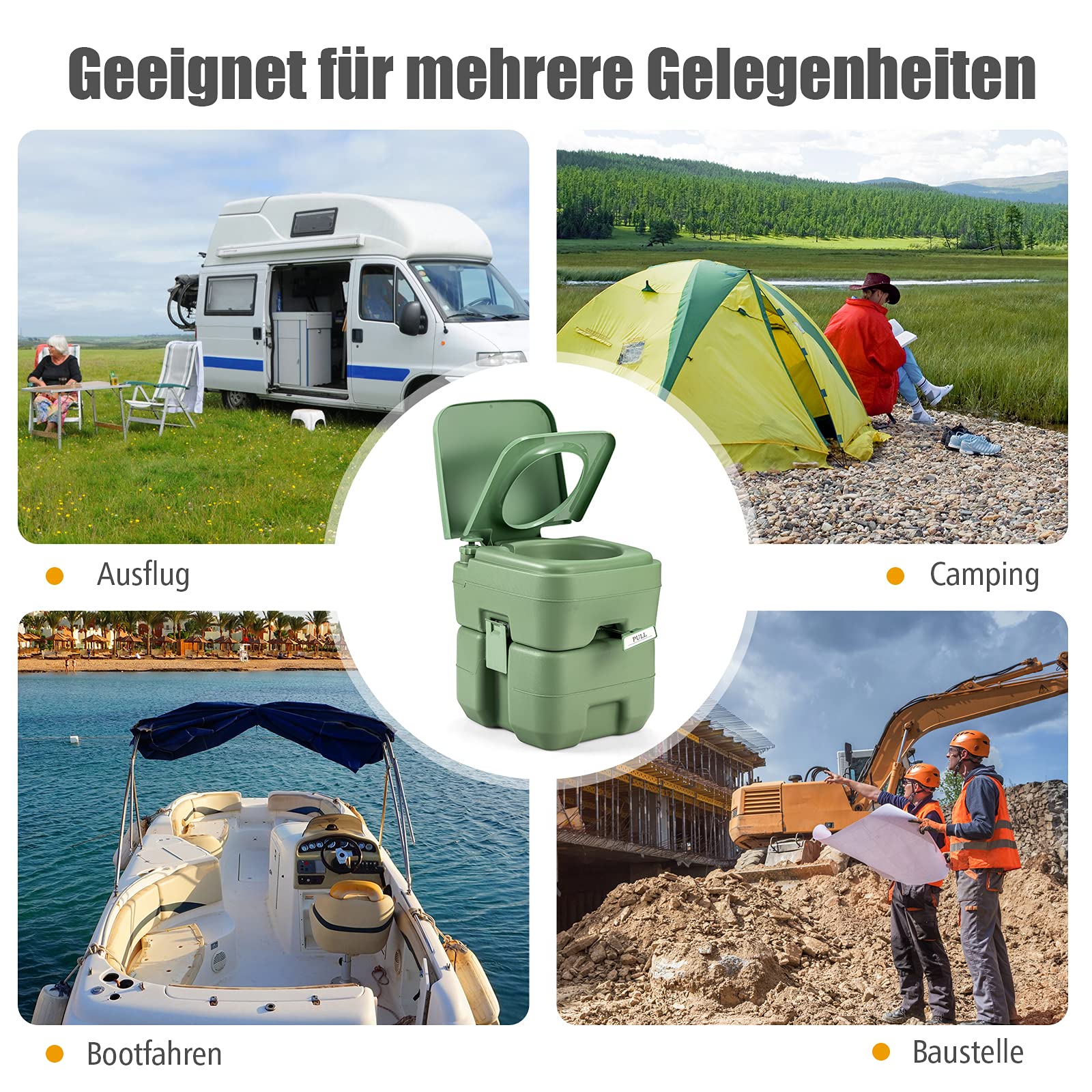 COSTWAY 20L + 12L Campingtoilette mit abnehmbarem Abwassertank, Campingklo tragbar, Reisetoilette, Mobile Toilette für Reise, Camping und Wohnmobil
