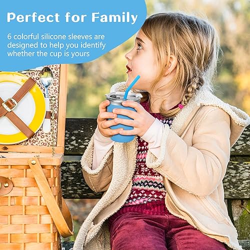 Miniatura 7 de Yummy Sam Paquete de 6 vasos para niños con pajitas de silicona y tapas, botella de agua de acero inoxidable de 12 onzas con aislamiento térmico