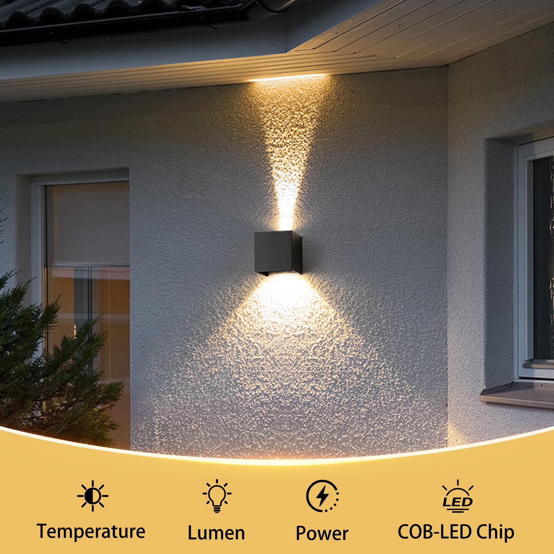 SILAMPDI Applique Murale Exterieur 12W Luminaire Exterieur 3000K Eclairage Exterieur IP65 Lampe Exterieur LED Pour Patio, Terrasse, Jardin, 4 Pièces