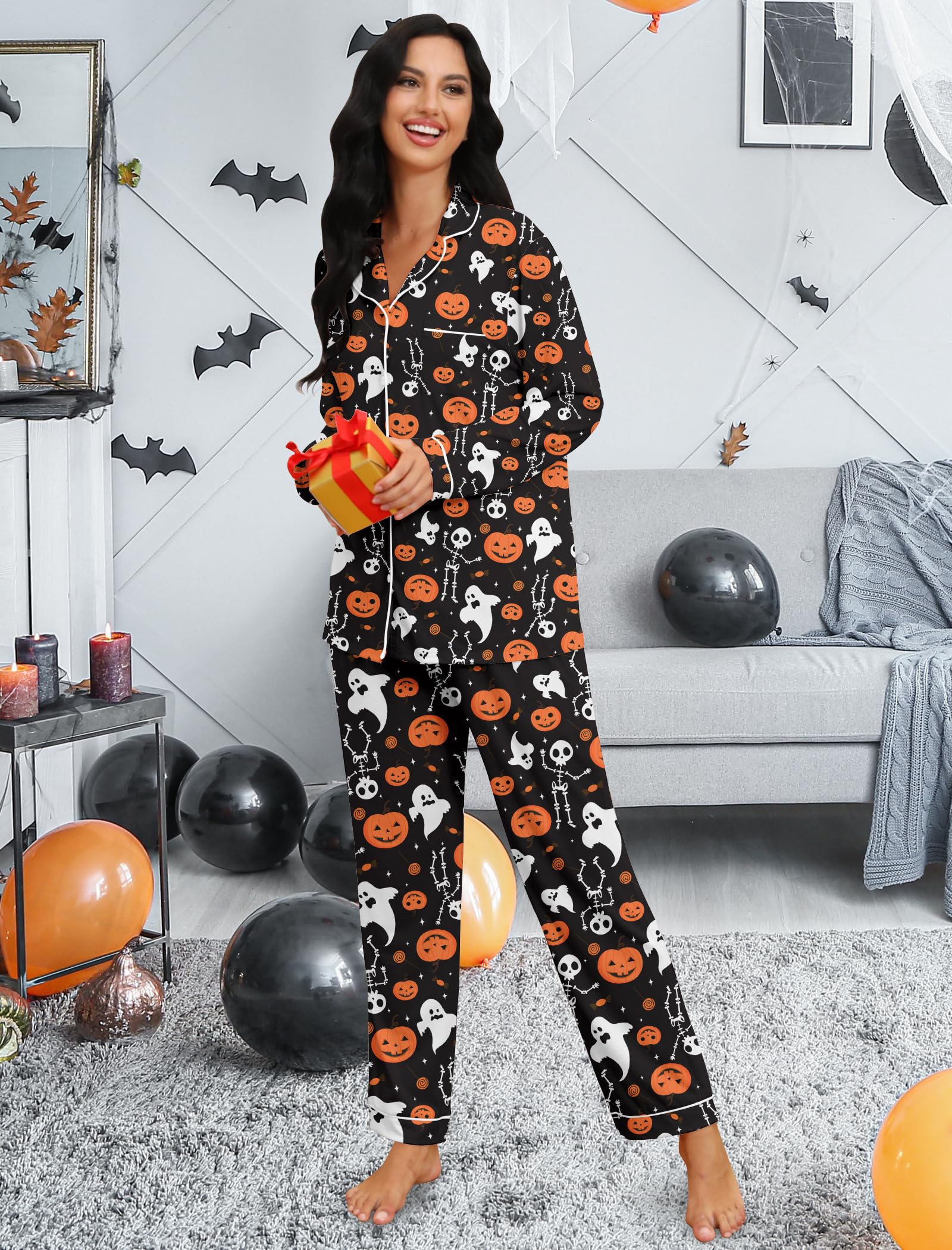 RAISEVERN Conjunto de pijama de Navidad a juego para parejas para mujeres y hombres, pijama de Navidad suave, conjunto de pijama de manga larga, ropa de dormir cálida