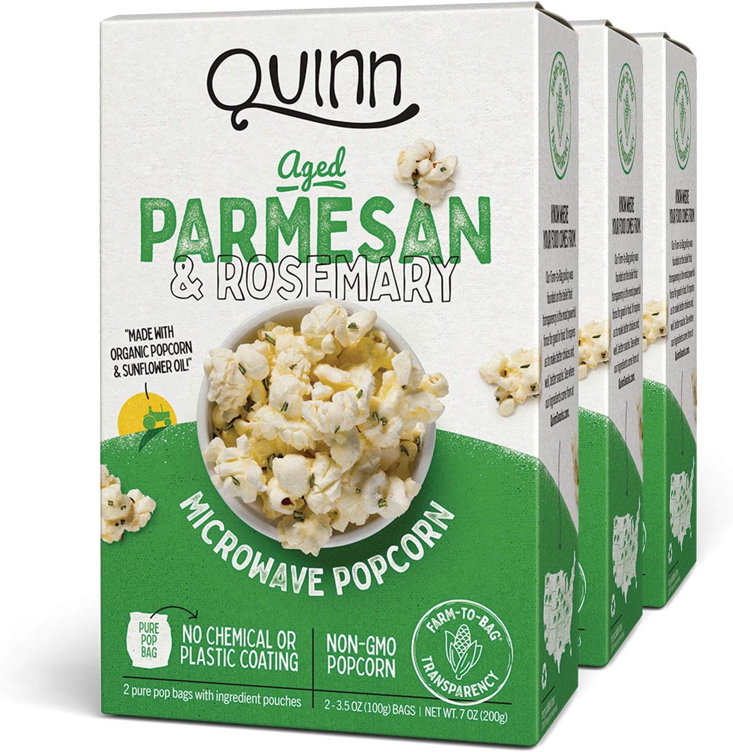 Quinn Parmesan & Rosemary Microwave Popcorn, Non-Gmo, Organic Popcorn Kernels, 7 Ounce (Pack of 3)