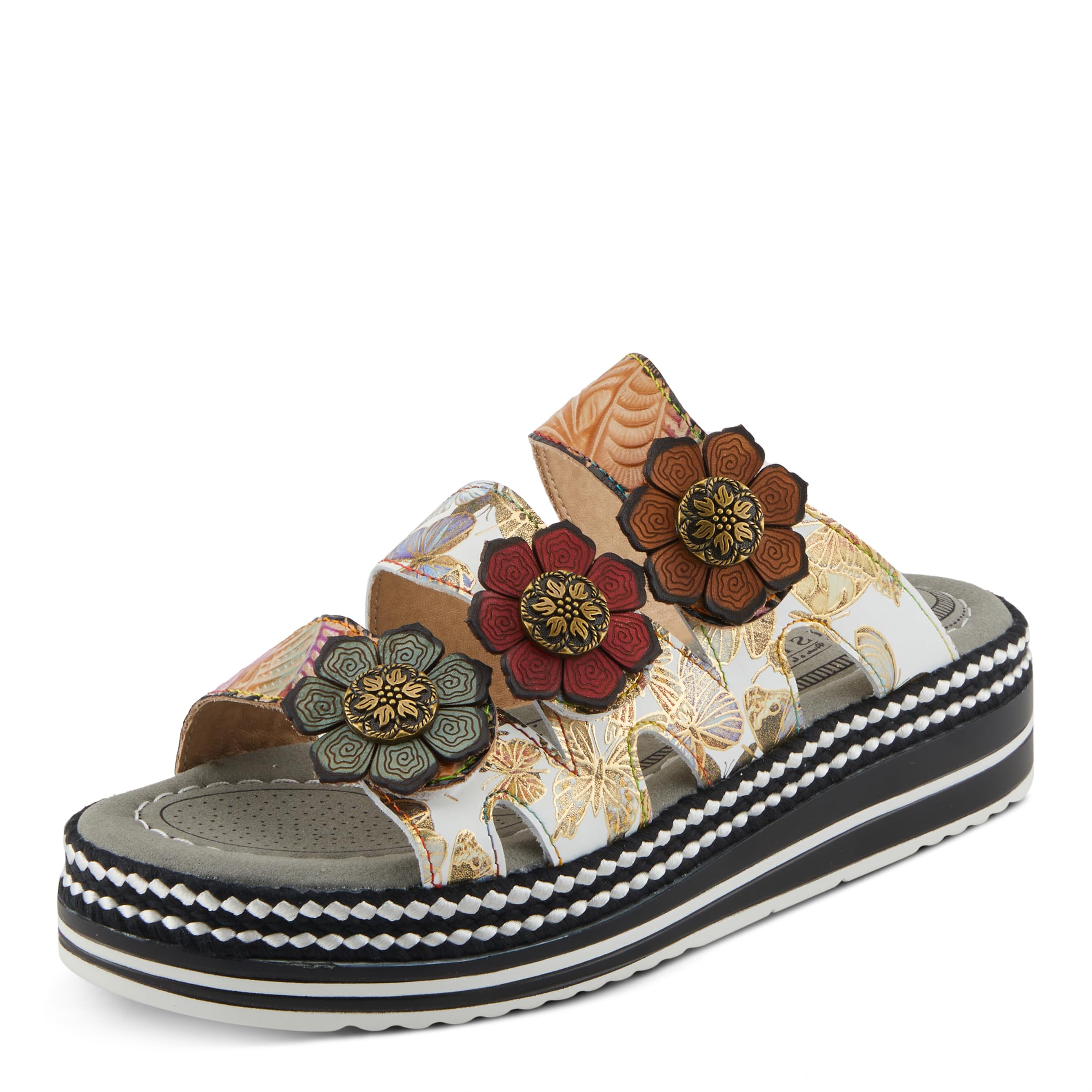 Spring Step L'Artiste Women's NAOMI-MONARCH Slide Sandals - Hand-Painted Leather Butterfly Sandal - Comfortable Hook and Loop Closure with Floral