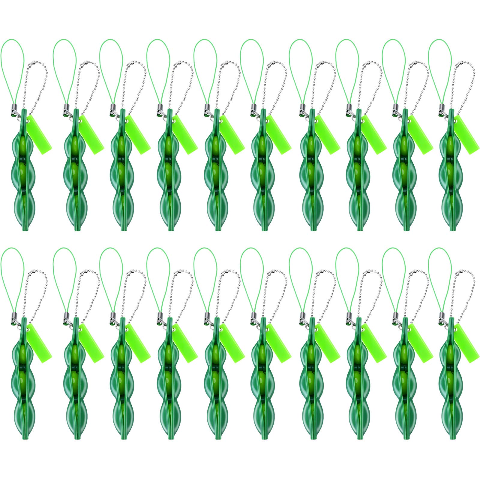 20 Pieces Fidget Bean Toy Funny Facial Expression Bean Fidget Toy Soybean Stress Relieving Keychain, Green