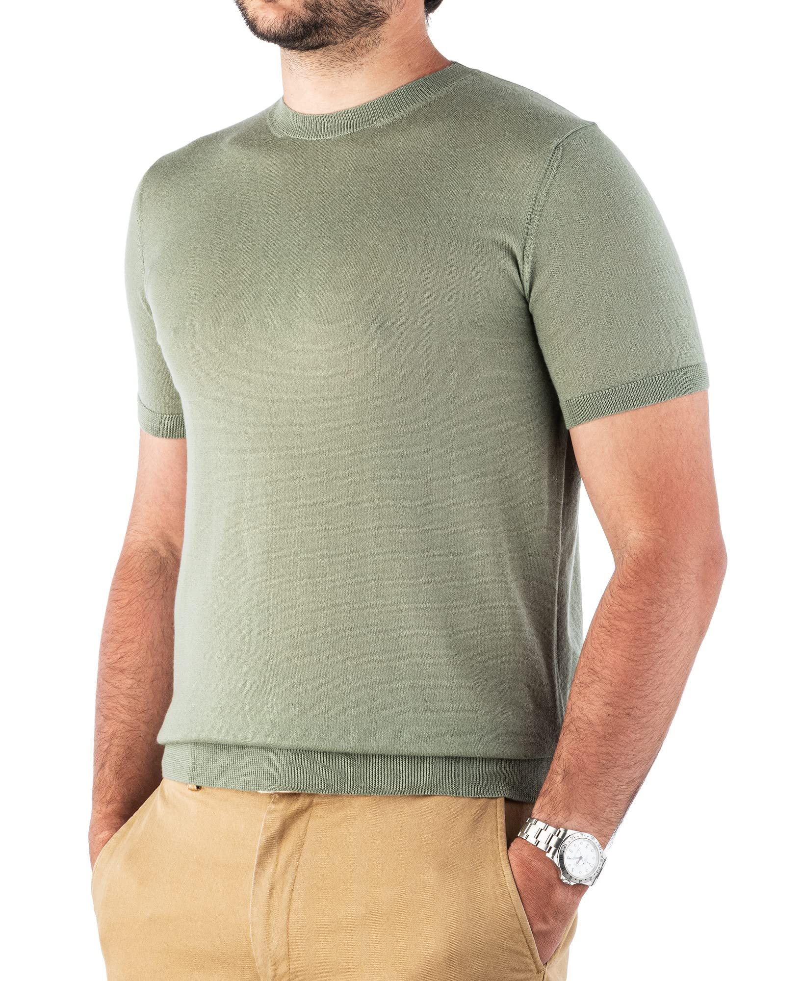 Camiseta para Hombre 100% Cachemira Ultra Ligera Suave Cuello Redondo de Manga Corta Artesanía Italiana