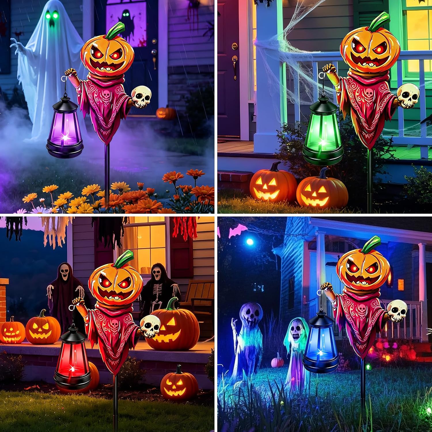 Halloween Decorations Pumpkin Garden Stakes with Solar Multicolor Lights image 5