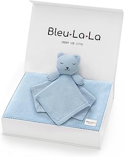 Baby Gift Set - Organic Cotton Newborn Blanket and Lovey Security Blanket Set, Thoughtful Baby Shower & New Baby Gift for Boys & Girls (Lovey - Bear - Sky Blue)