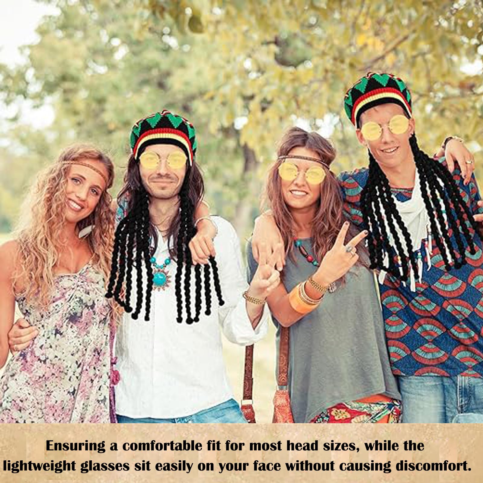 XZSKD Rasta Hat, Rasta Hat With Yellow Glasses, Long Braided Hat, Black Braided Wig Cap, Jamaican Dreadlocks Wig, Caribbean Fancy Dress Costume For Parties, Cosplay, Masquerade - Image 4