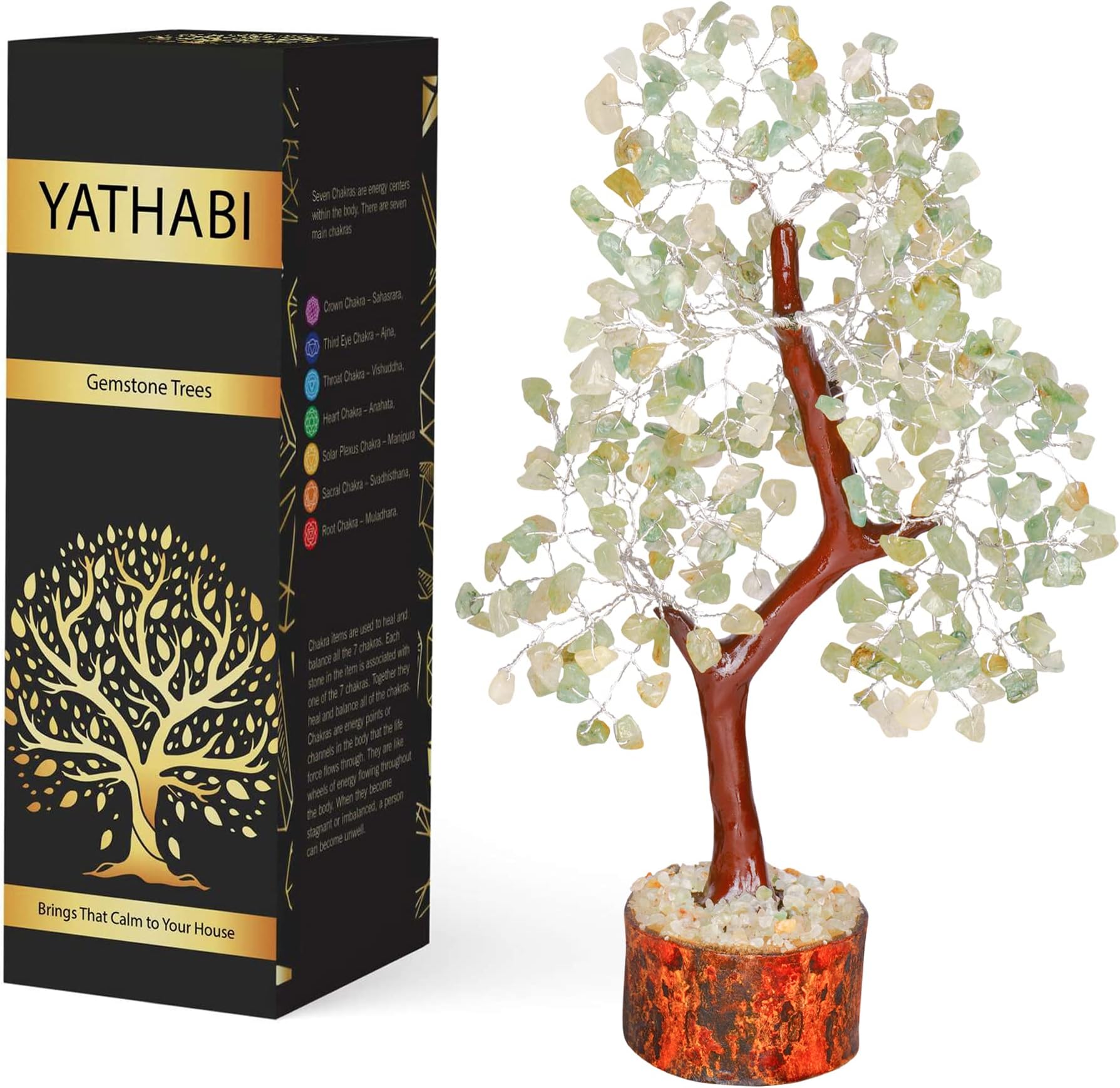 YATHABI Green Jade Crystal - Chakra Decor - Jade Stone Bonsai Tree - Feng Shui Decor - Spiritual Gift - Good Luck - Crystals Money Tree