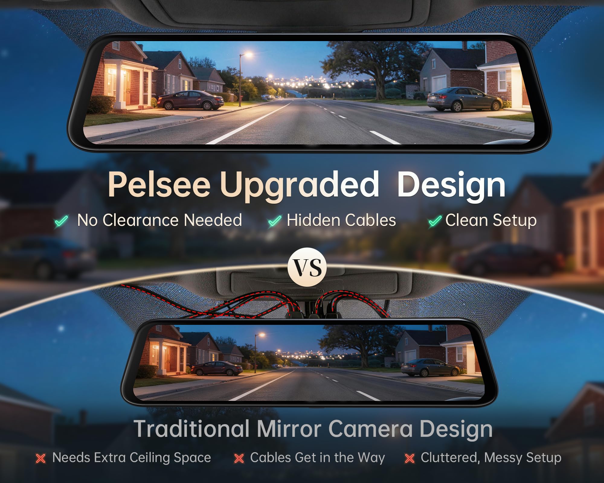 Pelsee S12 Native 4K +2.5K Mirror Dash Cam, WiFi 6 30MB/s Download, Rear View Mirror Camera Backup Camera for Car Truck SUV, Dual HDR, Telephoto Front Camera, Full Color Night Vision, 64G Memory Card — view 8