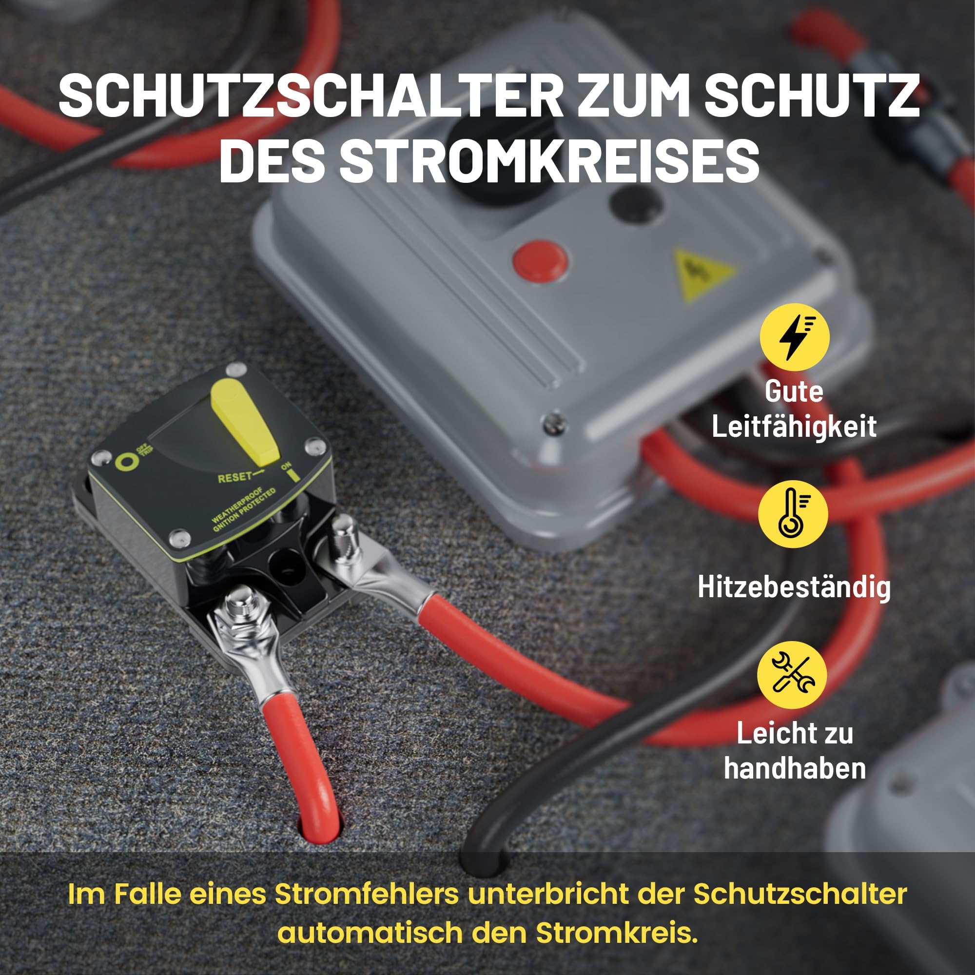 RED WOLF 100A Schutzschalter DC 12V 48V, kfz Sicherungsautomat 100 Ampere Automatische Sicherung für Auto LKW Boot Stereo Autobatterie Sicherungshalter mit Manueller Reset