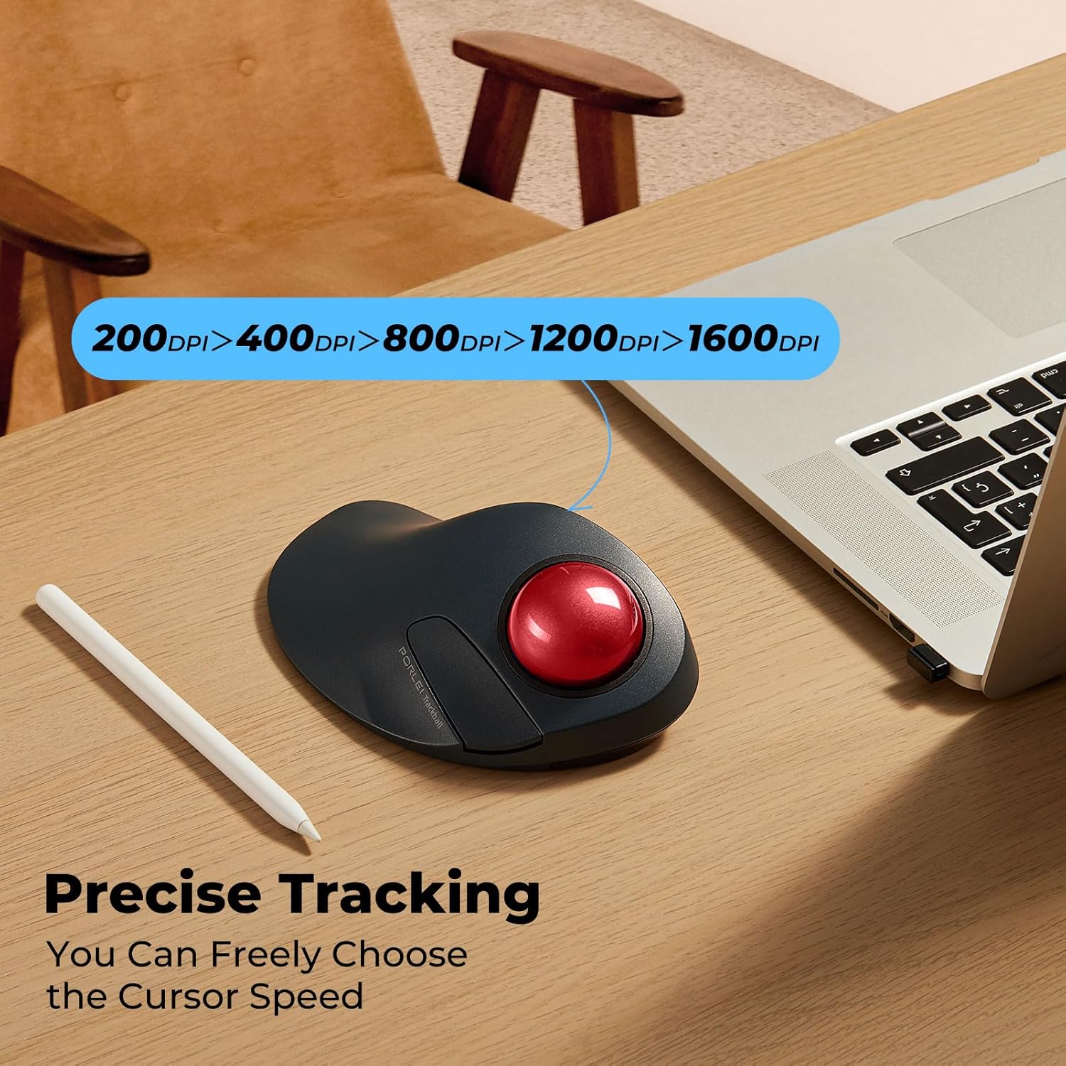 Wireless Trackball Mouse for Large Hands, Ergonomic Index Finger Control, Rechargeable Bluetooth/USB Mouse with Precise Smooth Tracking, Multi-Device Connection for Windows & Mac, Red