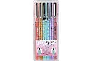 Uchida Le Pen Flex Pastel Colors Flexible Brush Tip Markers, 6 Pack