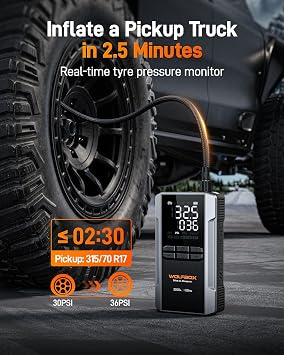 WOLFBOX MV16A 3000A Jump Starter with Air Compressor, 59.2Wh&160PSI Portable Car Battery Jump Starter with 65W Fast Charging, 12V Battery Pack (8L Gas 6L Diesel) with Boost, Light and Jumper Cables