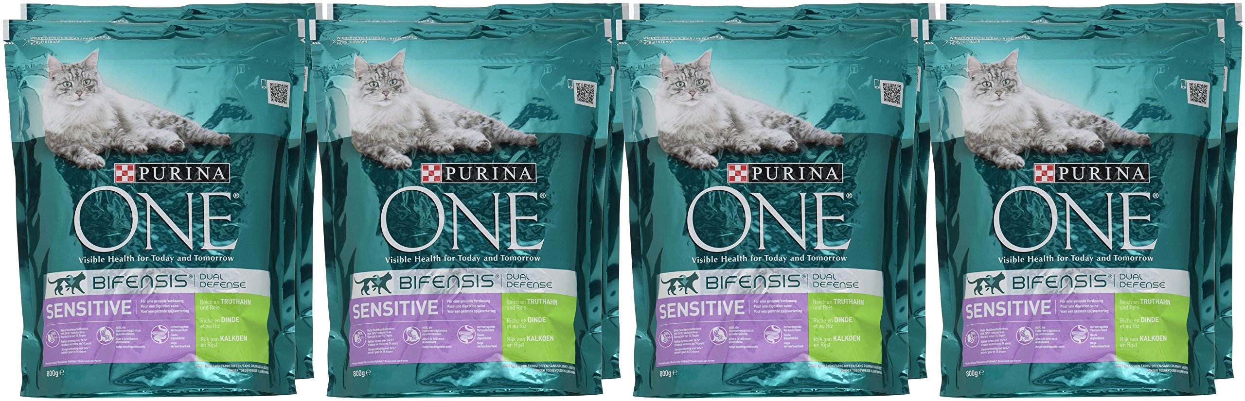 PURINA ONE BIFENSIS Sensitive - Cibo secco per gatti ricchi di tacchino, 6 x 800 g