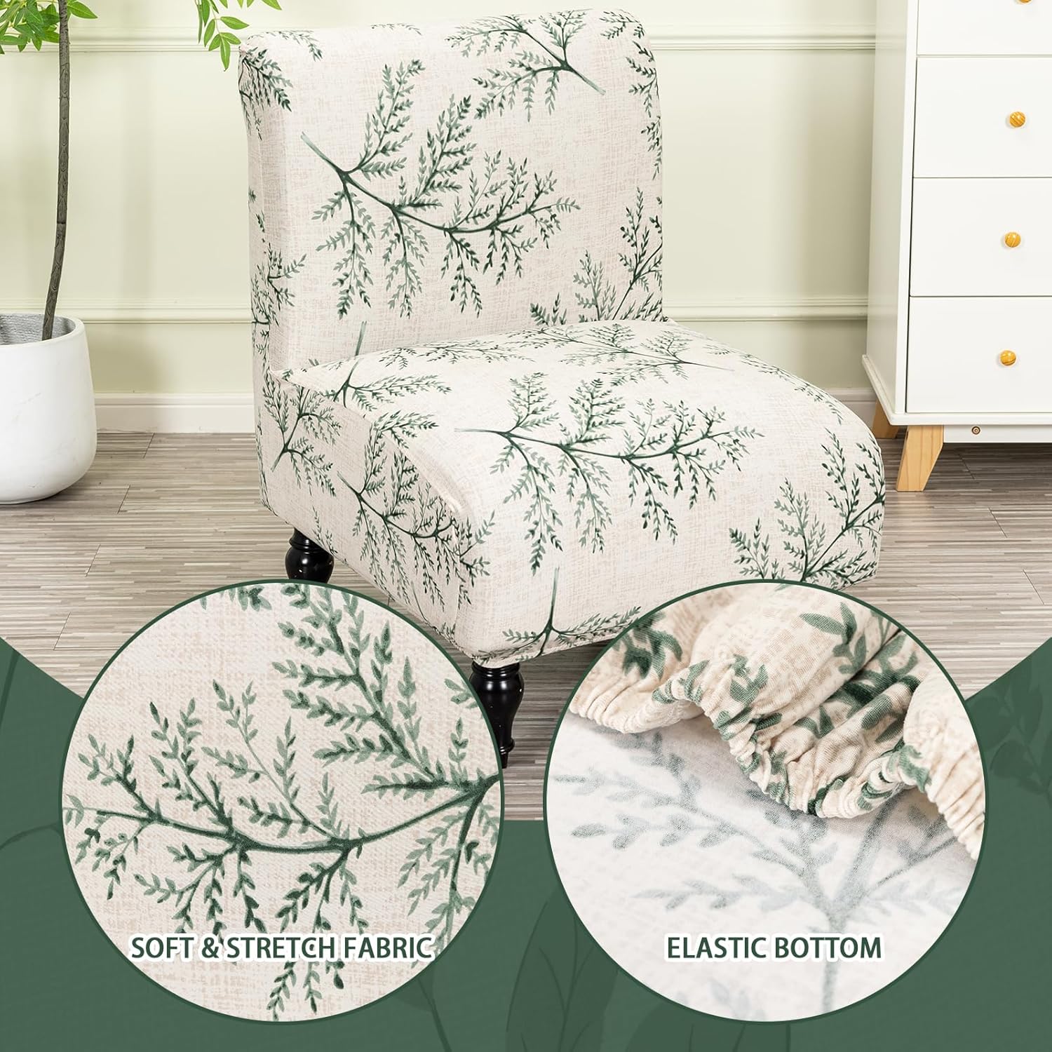 Armless Accent Chair Cover Stretch Printed Accent Chair Covers Without Arms Washable Armless Slipper Chair Slipcover Chair Furniture Protector Covers for Living Room Bedroom(Color 09,2PC)