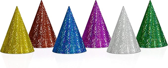 PartyDeco Partyhüte Hologramm Glitzer – Partyhütchen Kostüm Verkleidung Kopfschmuck – Mix, 20 Stück