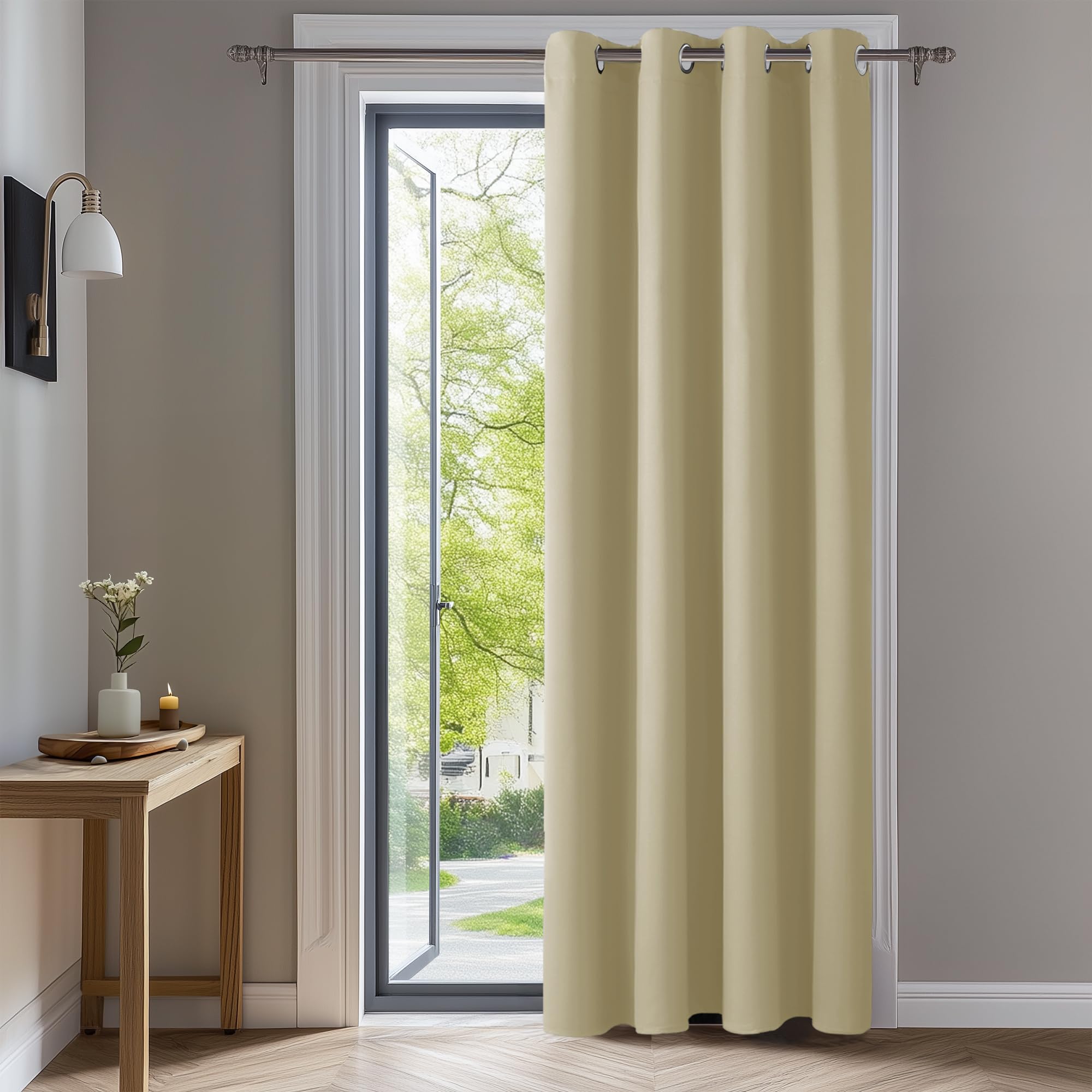 Deconovo Verdunkelungsvorhang Gardine Wohnzimmer Thermogardine Ösen, 180x140 cm(HöhexBreite), Beige, 1 Stück