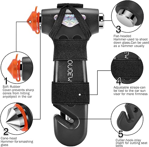 Miniatura 2 de Martillo de seguridad lindo y multifuncional herramienta de escape de coche con cortador de cinturón de seguridad y rompevanas, martillo de escape