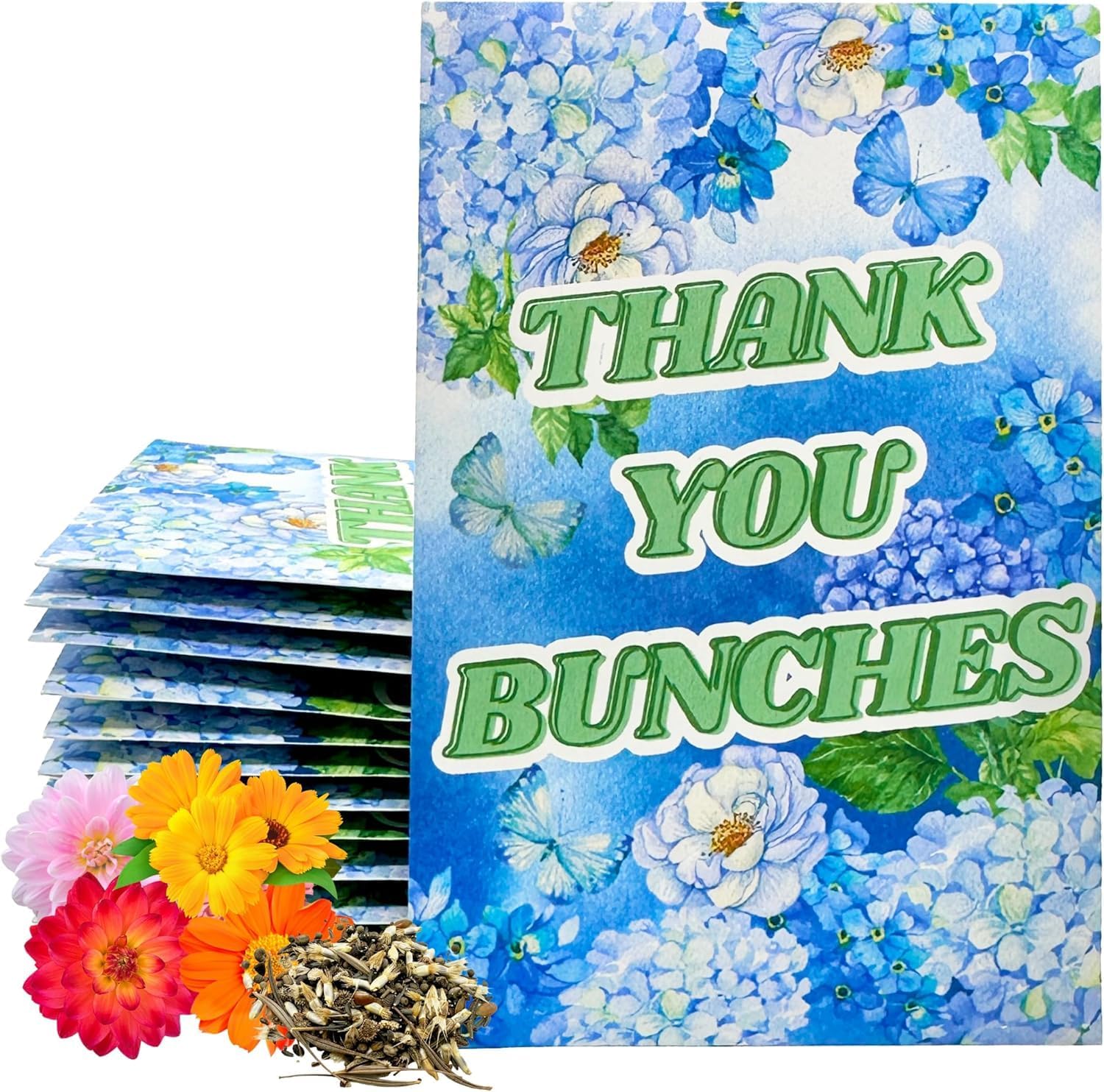 Wildflower Seed Packets Thank You Bunches Party Favors (Pack of 30) Express Gratitude Prefilled with Wildflower Seed Mix, Great Addition or Alternative to Thank You Cards (Beige Cursive)