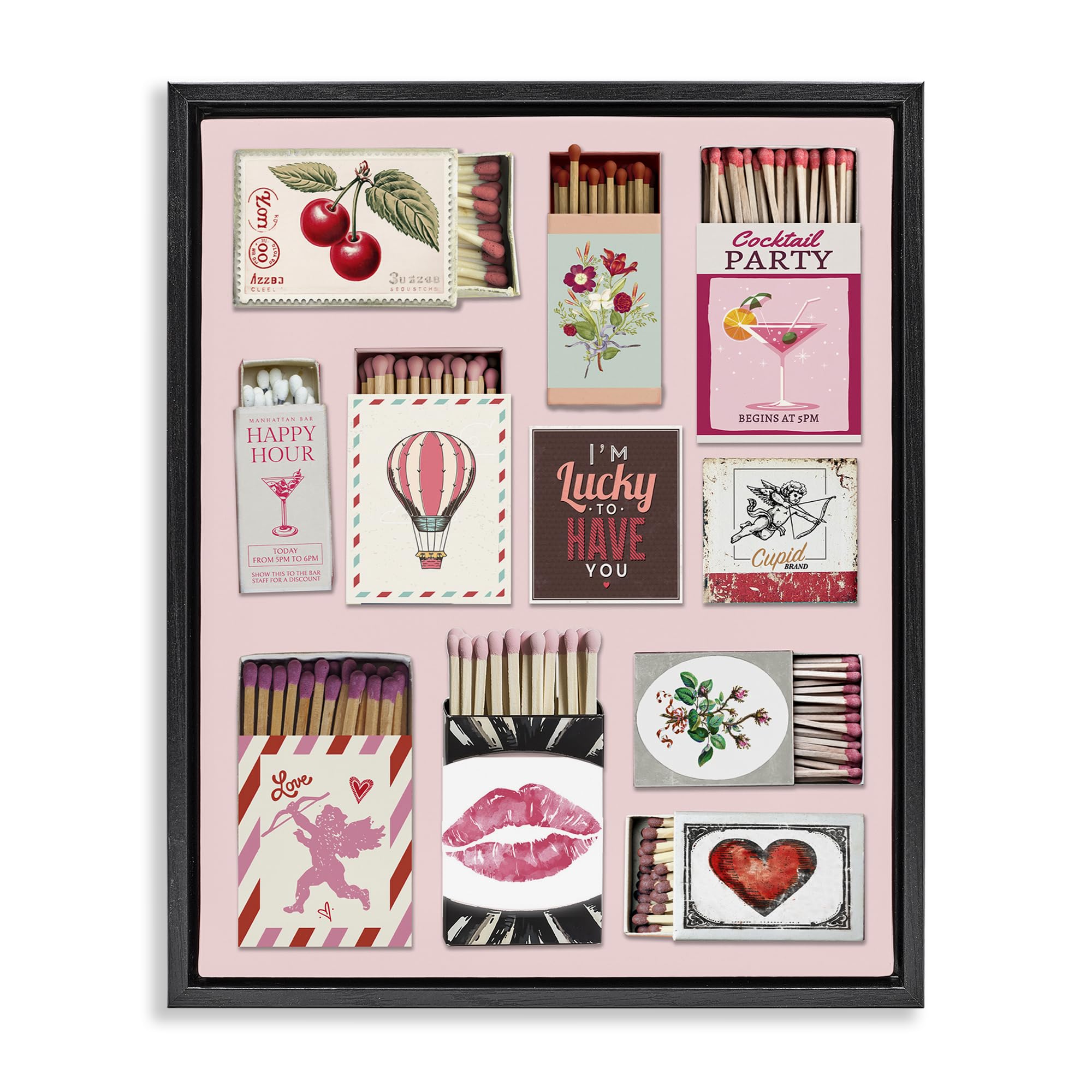 Stupell Industries Jet Black (Matte) Vintage Romantic Matchbox Love, 24 X 30 Inch Canvas In Floater Frame