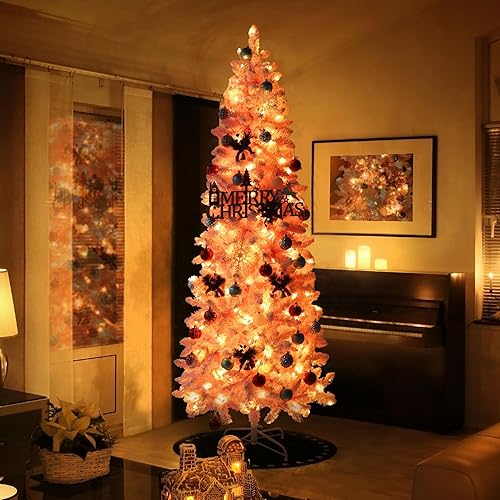 Miniatura 8 de MUPATER Árbol de Navidad artificial preiluminado de 6 pies, con soporte de metal, luces blancas cálidas, decoración navideña para el hogar, oficina,