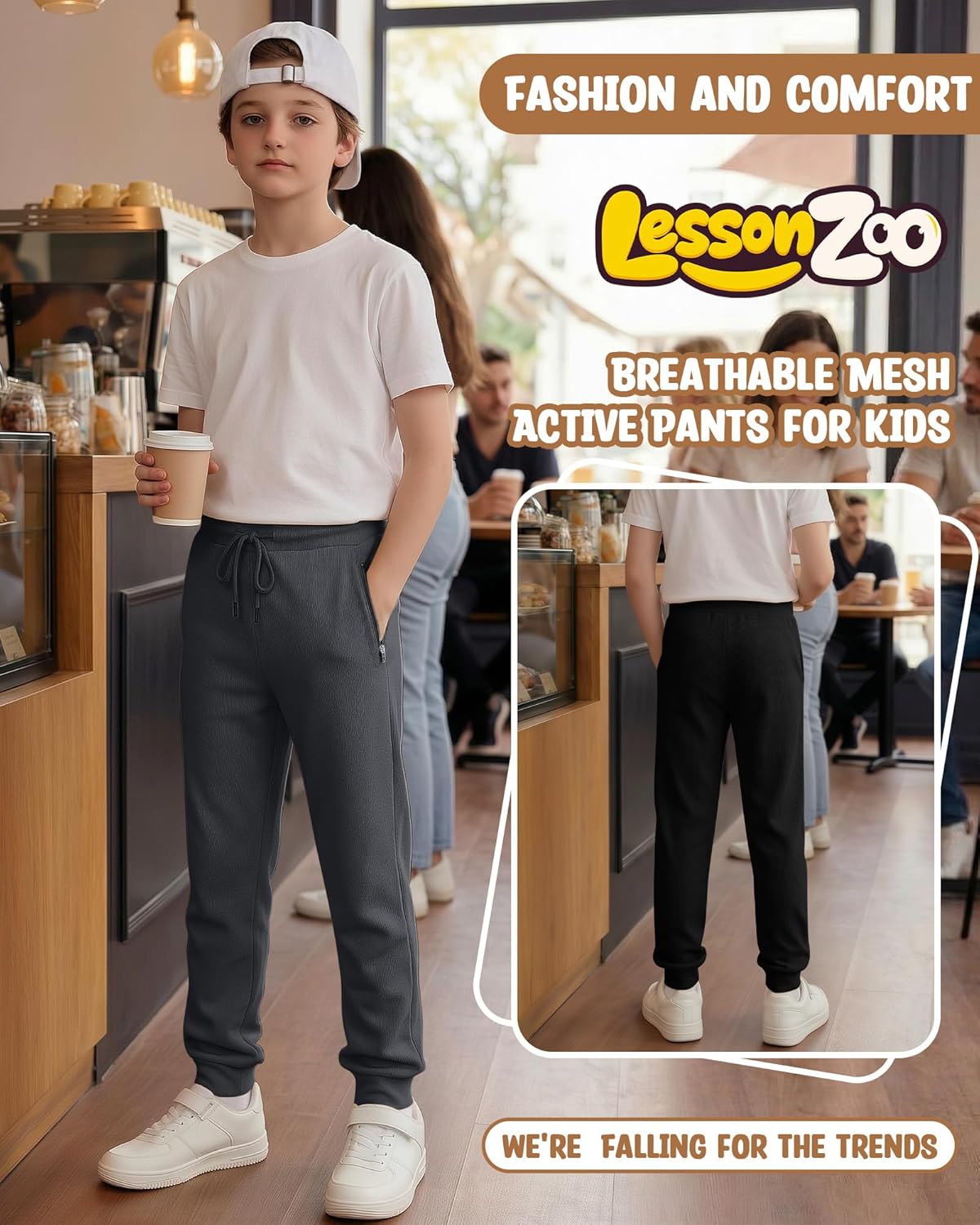 3 Pack Boys' Sweatpants Drawstring Athletic Workout Jogger Kids Youth Elastic Waist Active Pants with Zipper Pocket