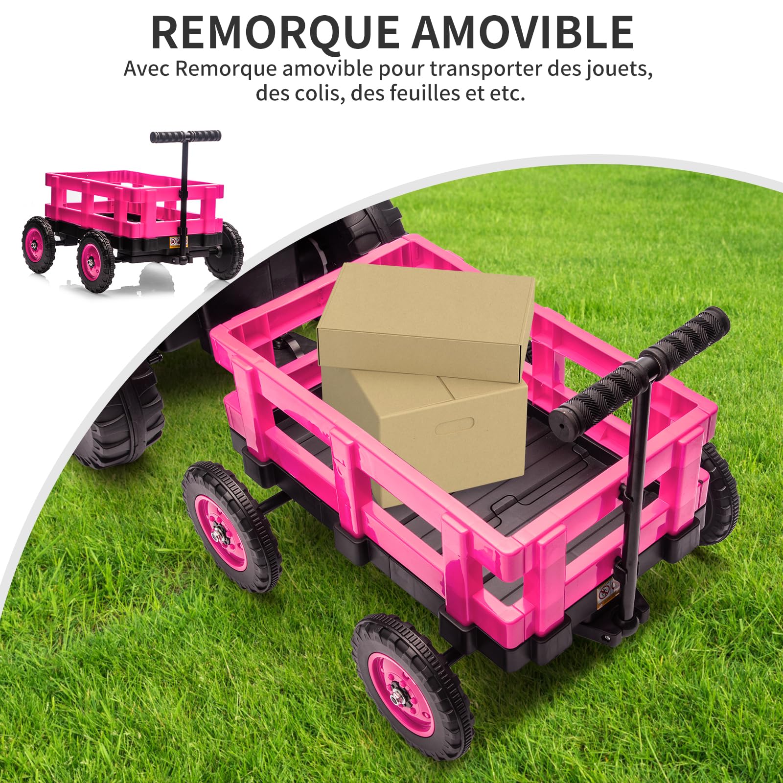 Tracteur électrique Enfant 12V avec remorque Amovible - 6 Roues, Double Moteur, LED, Musique, klaxon, télécommande 2.4G, 3 Vitesses, Batterie Rechargeable - Jouet Voiture sécurisé pour