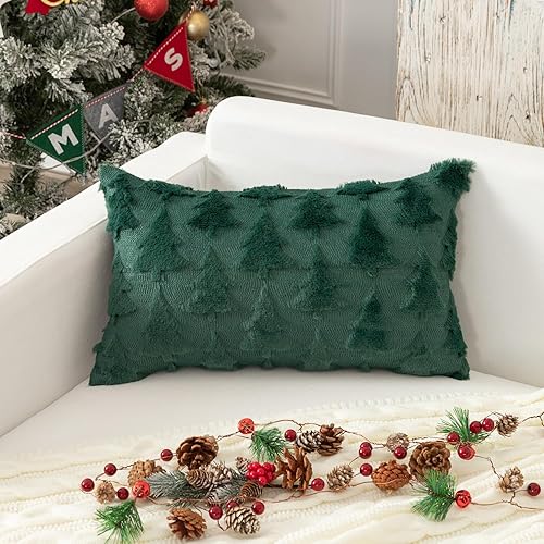 Miniatura 7 de Kevin Textile - Juego de 2 fundas de almohada decorativas de Navidad de 12 x 20 pulgadas, de felpa suave, jacquard, de pelo sintético, fundas de