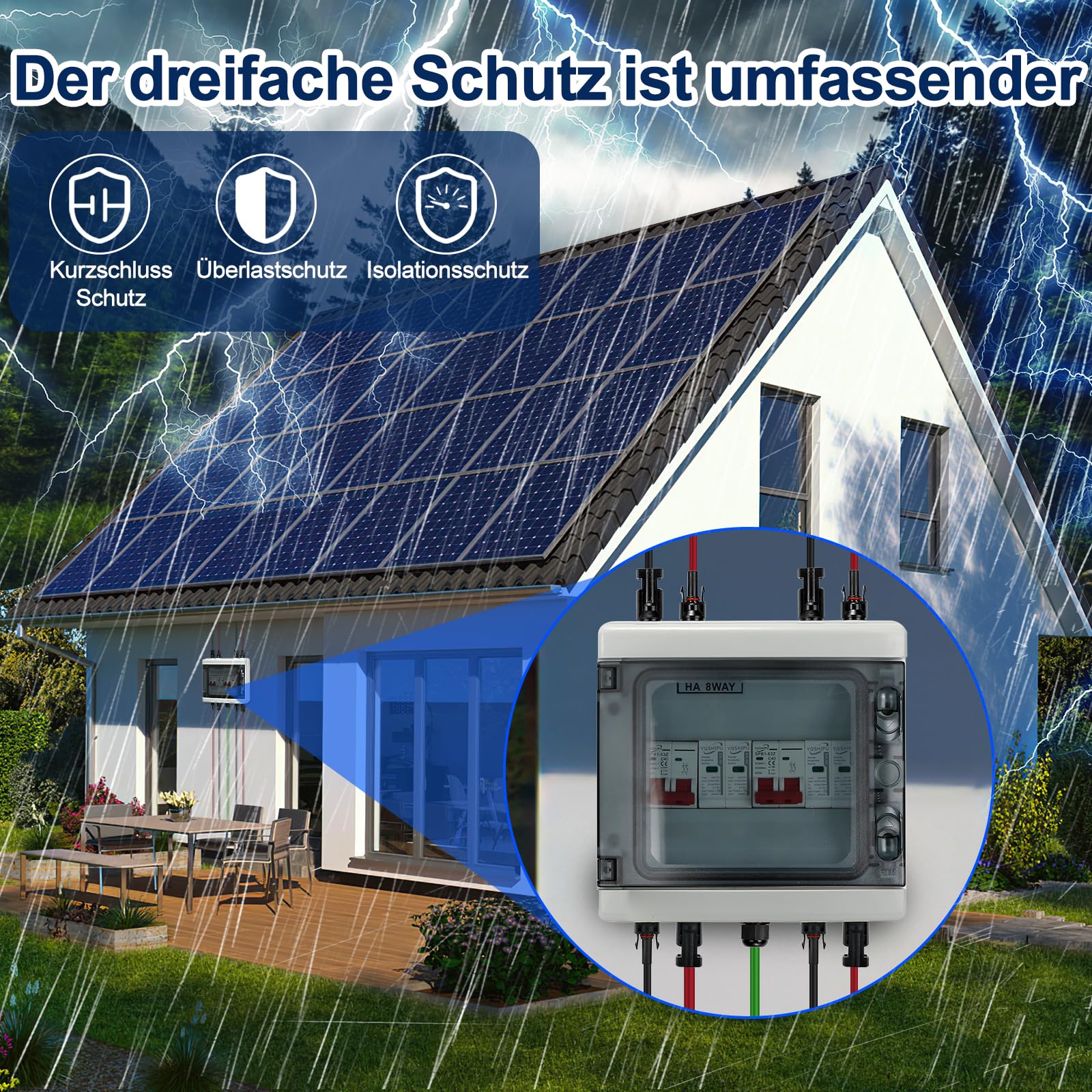 Protezione Sovratensione Fotovoltaica, 500V 40A 20-40KA Scatola Combinata Fotovoltaica, 2 In 2 Out Interruttore Automatico DC Protezione Contro Scaricatore di Sovratensione per Esterni Sistema Solare