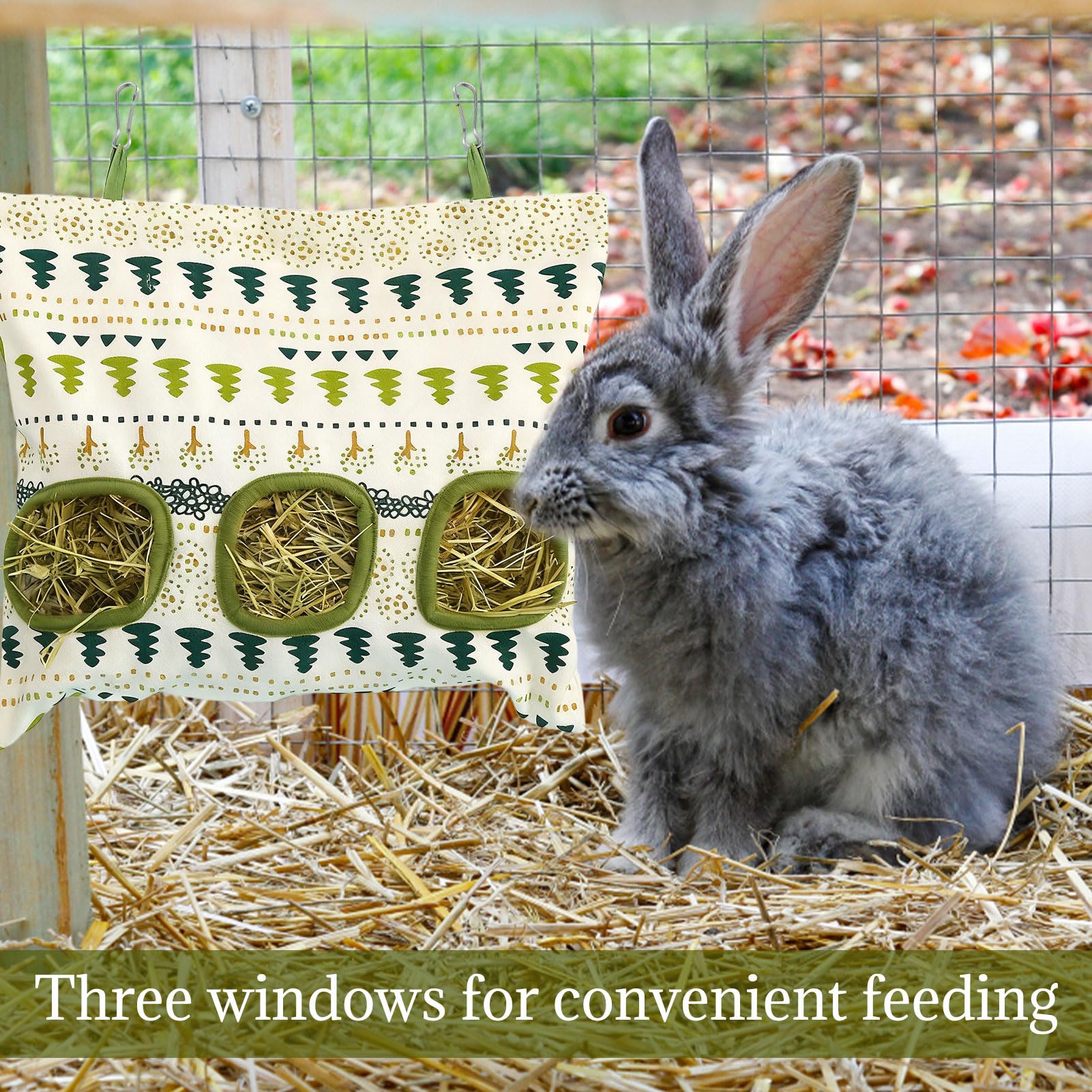 Sac A Foin Lapin, Sac A Foin, Ratelier Foi n Lapin, Distributeur de F OIN, S AC de Foi n Suspendu avec 3 Fenêtres pour Petits Animaux,Lap in/Chinchilla/Cochons d'Inde