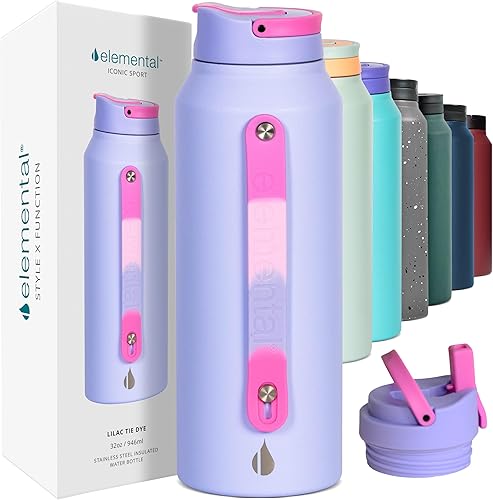 Vista 38 de Elemental Botella de agua icónica de acero inoxidable con pajilla, 32 onzas, a prueba de fugas, triple pared, aislada, para viajes y deportes, Azul