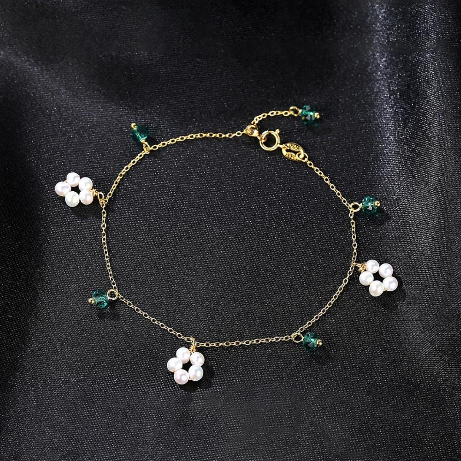 Braccialetti con catena a maglia in argento sterling 925 Bracciale con ciondoli in perle naturali con topazio verde per gioielli da donna Bracciali regalo