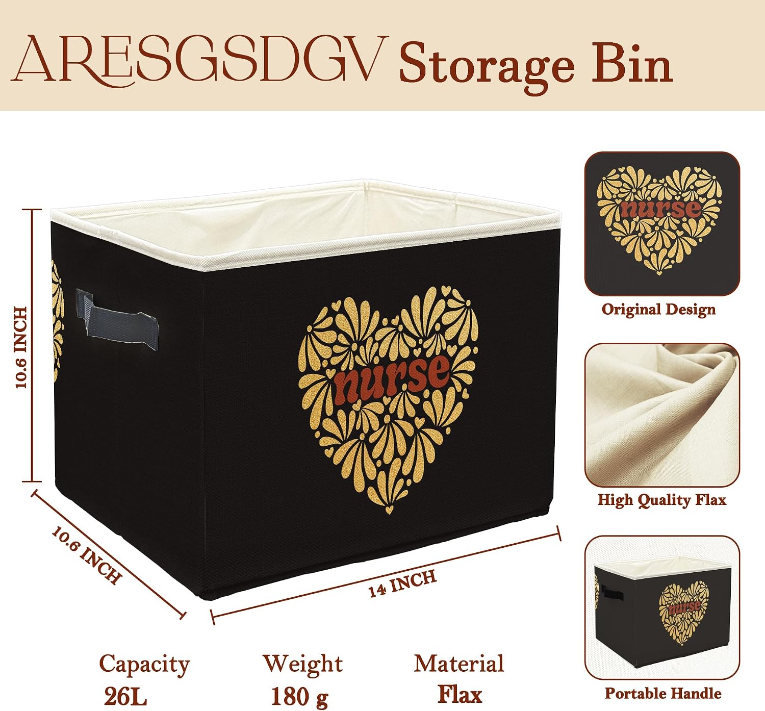 Nurse Appreciation Gifts Storage Bin Basket, Golden Heart Nurse Collapsible Laundry Baskets with Handles Organizer for Bedroom Bathroom Office Clothes Toys Books