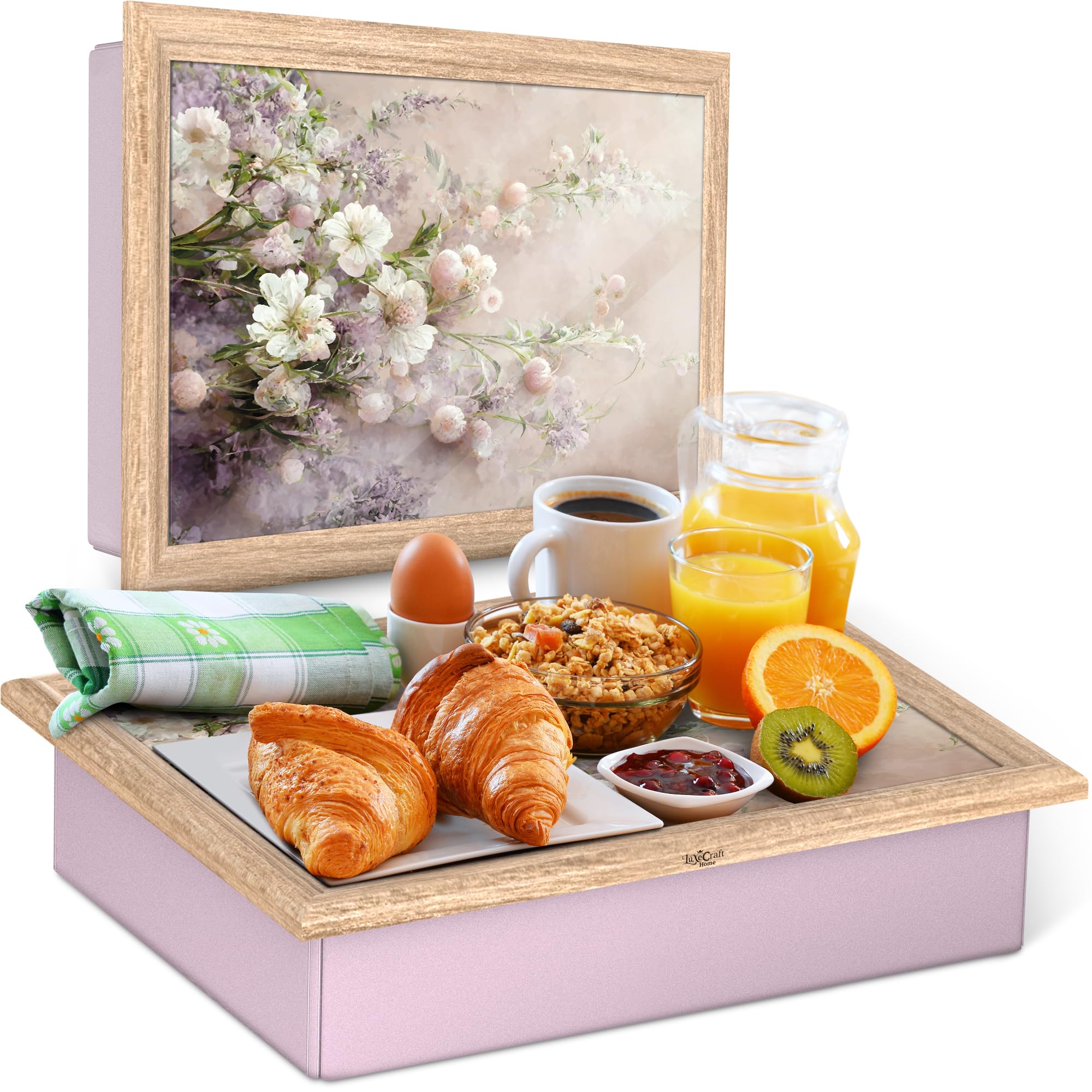 Empire Knietablett mit Sitzsackkissen - Holz Weich Gepolstertes Knietablett mit Kissen zum Essen, Trinken & Laptop - Ideal für Frühstück, Abendessen, Snacks & Arbeit - Komfortabel, tragbar mit