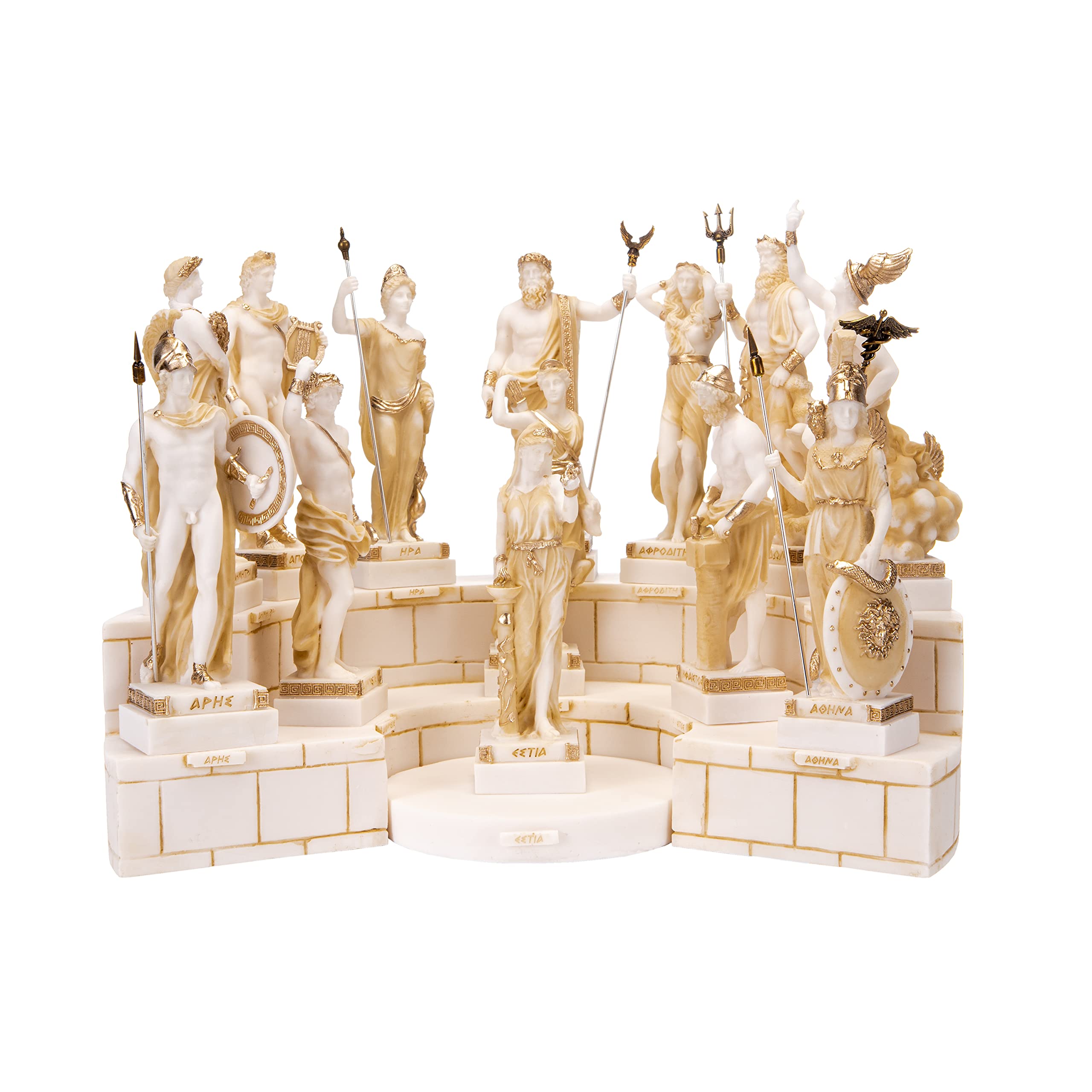 Beautifulgreekstatues Gold Tone Beautiful Greek Statues Set All The 13 Olympian Gods Of Mount Olympus Alabaster Includes Base