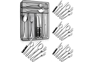 Complete Teivio 24-Piece Silverware Set with Wire Mesh Holder