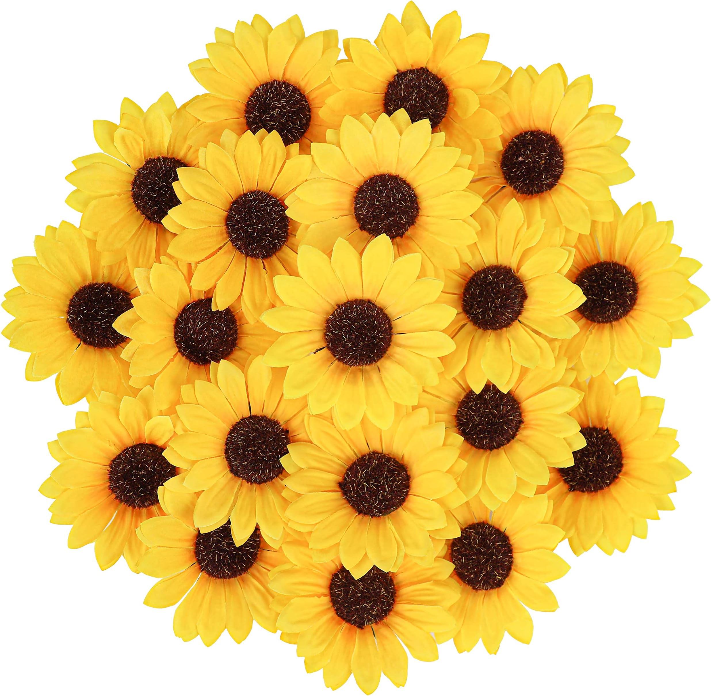 50pcs Fake Sunflowes Heads, 3.94inch Sunflowers Artificial Flowers Yellow Silk Sunflower Decor for DIY Wedding Party Baby Shower Bridal Shower Home Decorations