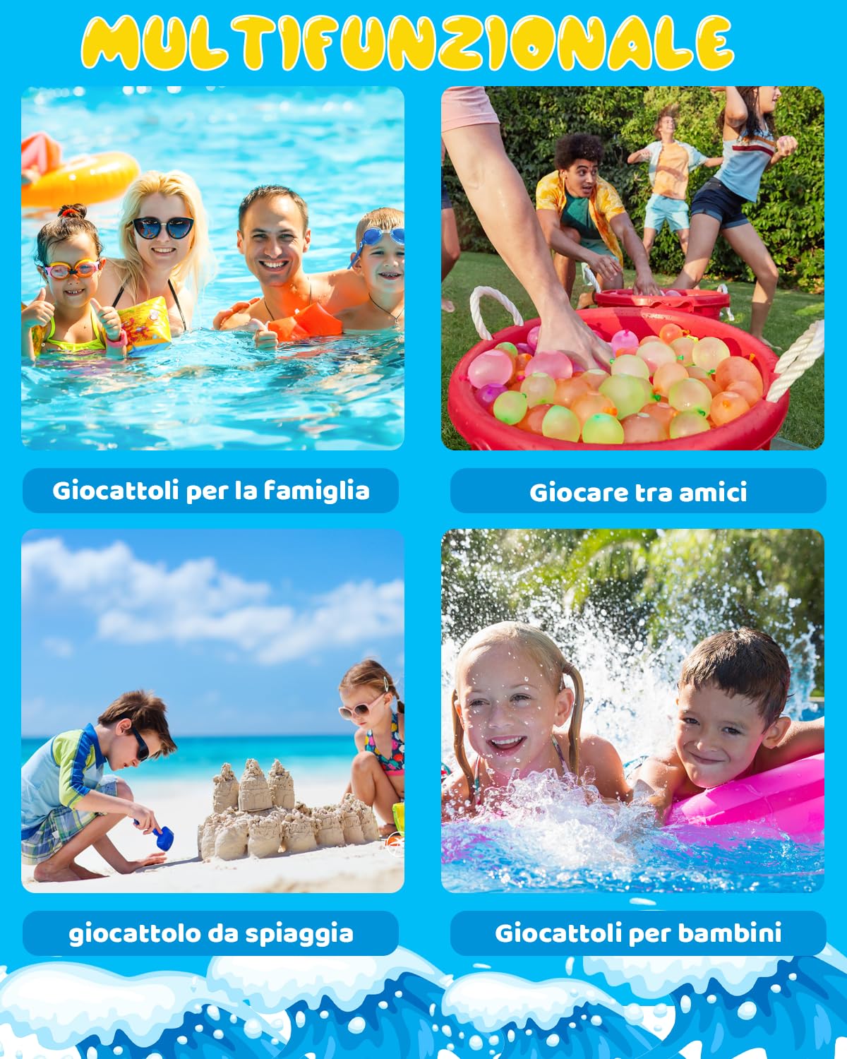 HW CASA 37 Pezzi Gavettoni,Biodegradabile Palloncini Acqua,Riempimento Rapido in 60 Secondi Gavettoni Acqua Autosigillanti,Materiale in lattice al 100%,Adatto per gioco acqua bambini,Spiaggia,Piscina