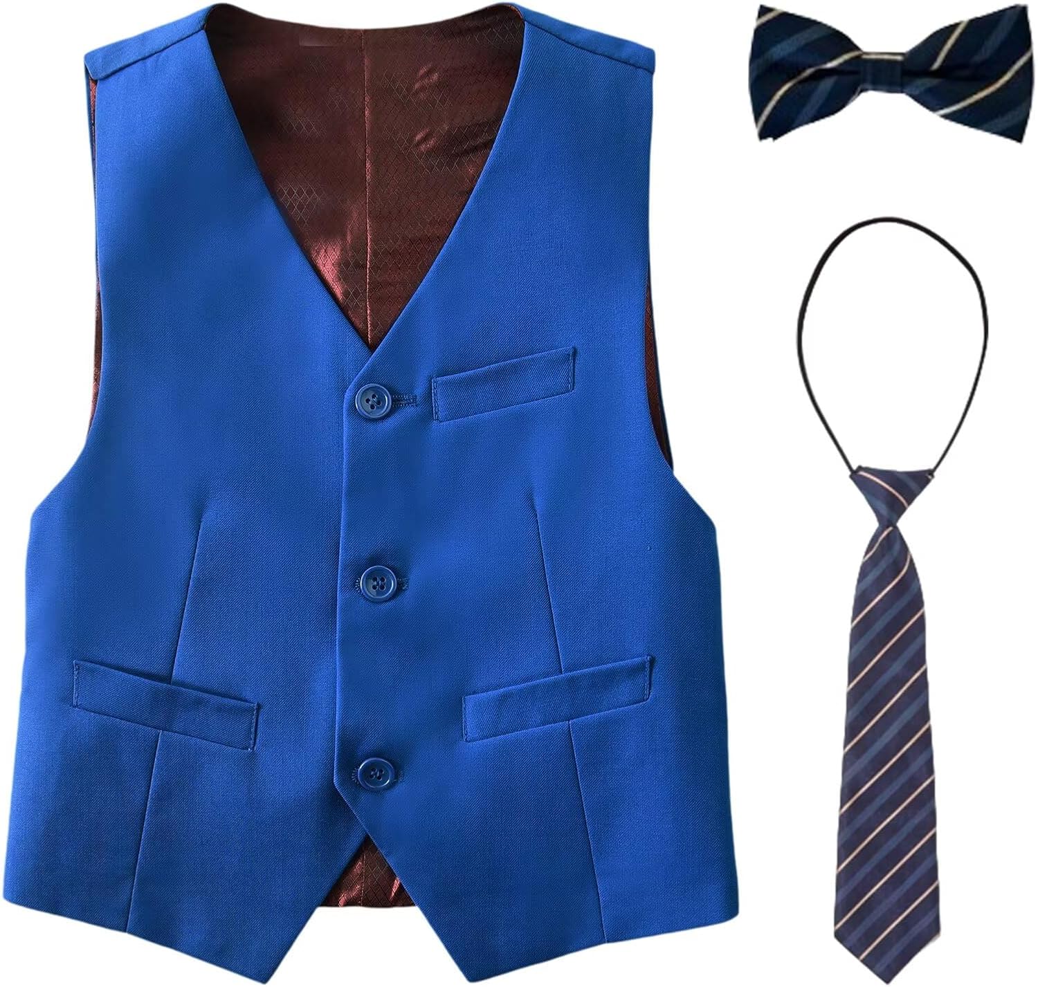 Boy's Suit Vest with Bowtie and Tie Kids Formal Suits Vest for Boy Adjustable Back Strap Vest Set Size 5-16 Years