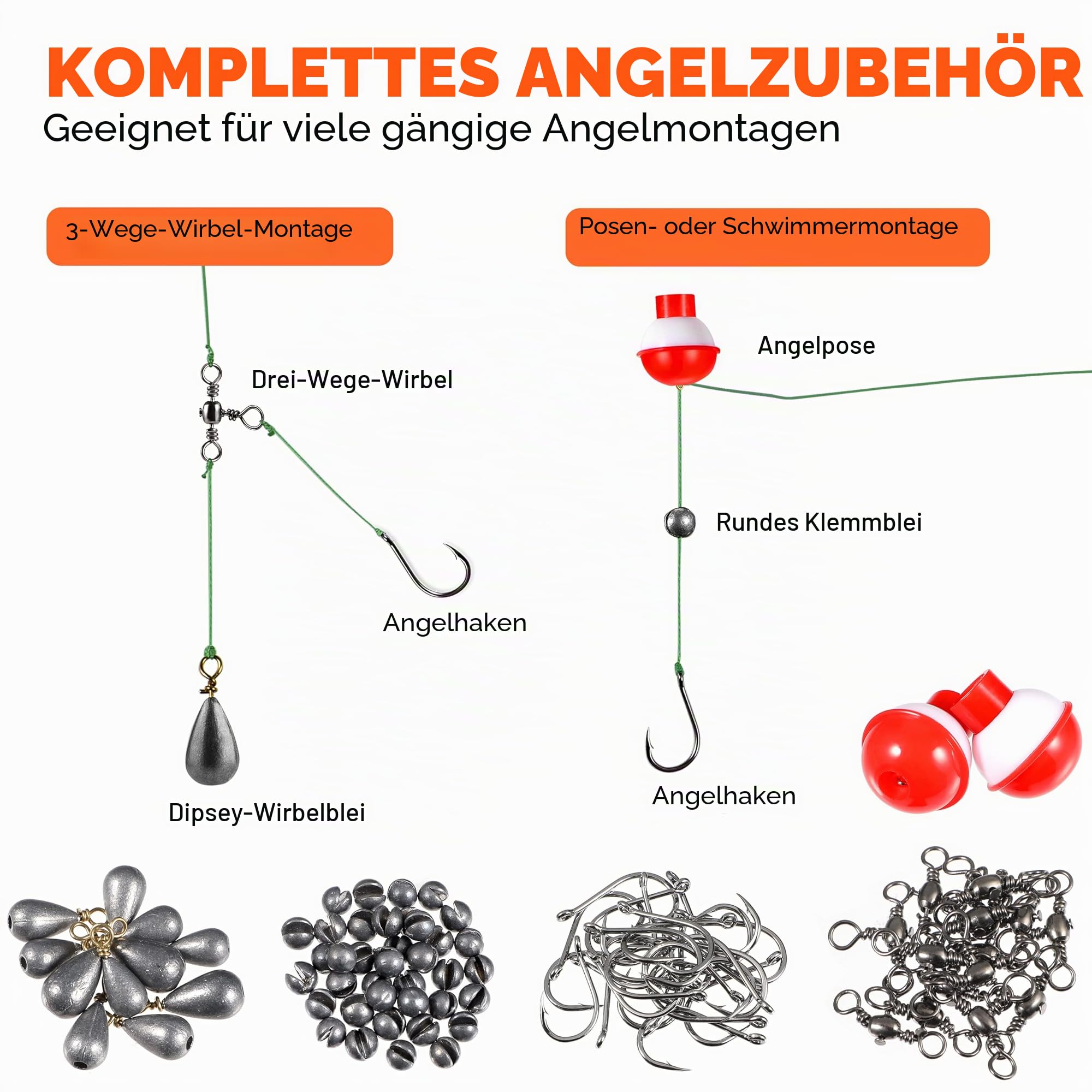 PLUSINNO 253-teiliges Angelzubehör-Set, Angelzubehör-Box mit Angelzubehör, Angelhaken, Angelgewichte, Sinker, Spinnerklinge, Angelausrüstung für Barsch, Bluegill, Crappie, Angeln