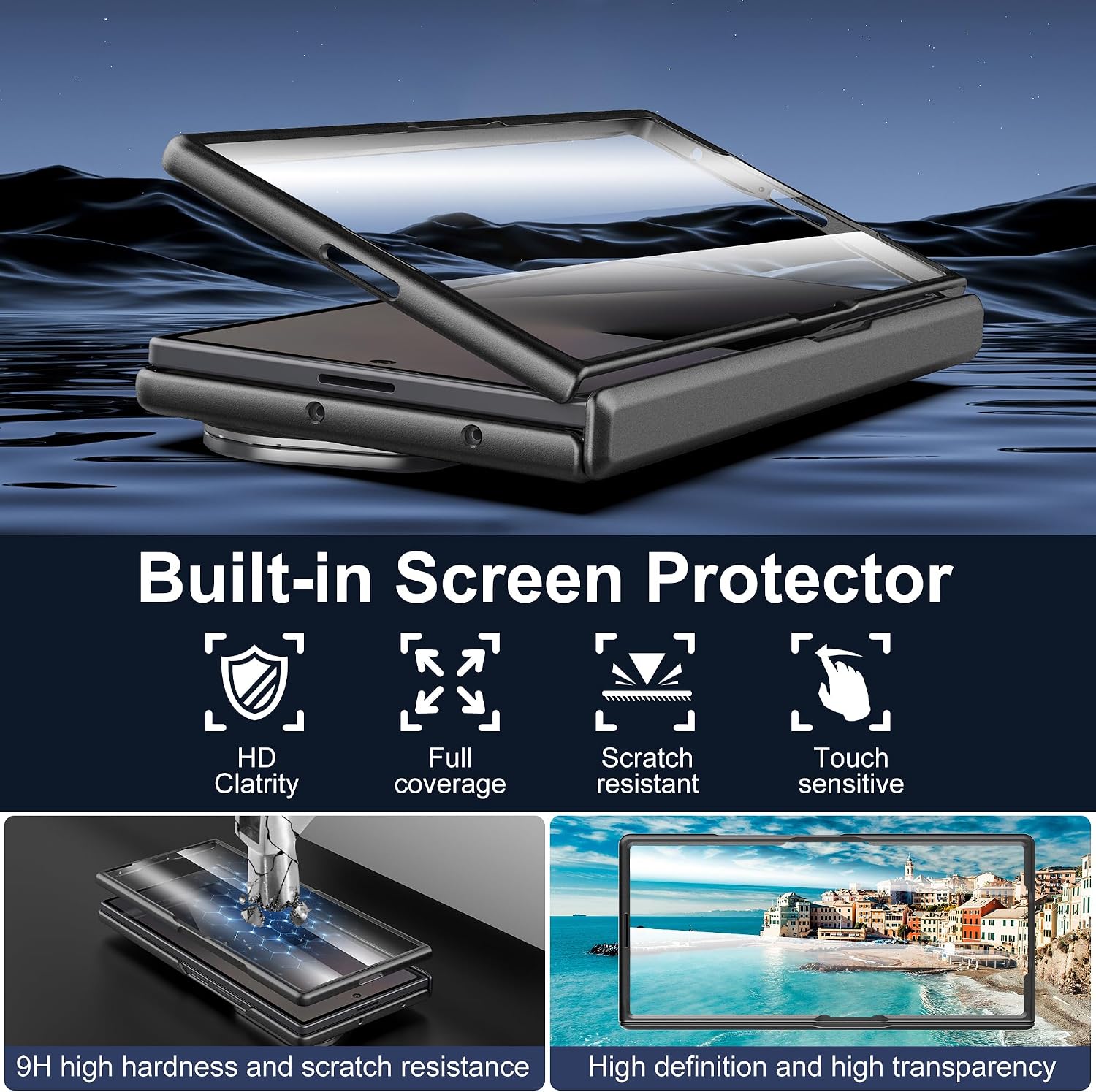 Cresee Magnetic for Samsung Galaxy Z Fold 7 Case, Built-in Cover Screen Protector Hinge Protection Stand, Compatible with Magsafe, Full Protection Phone Case with Magnets for Z Fold7 - Black
