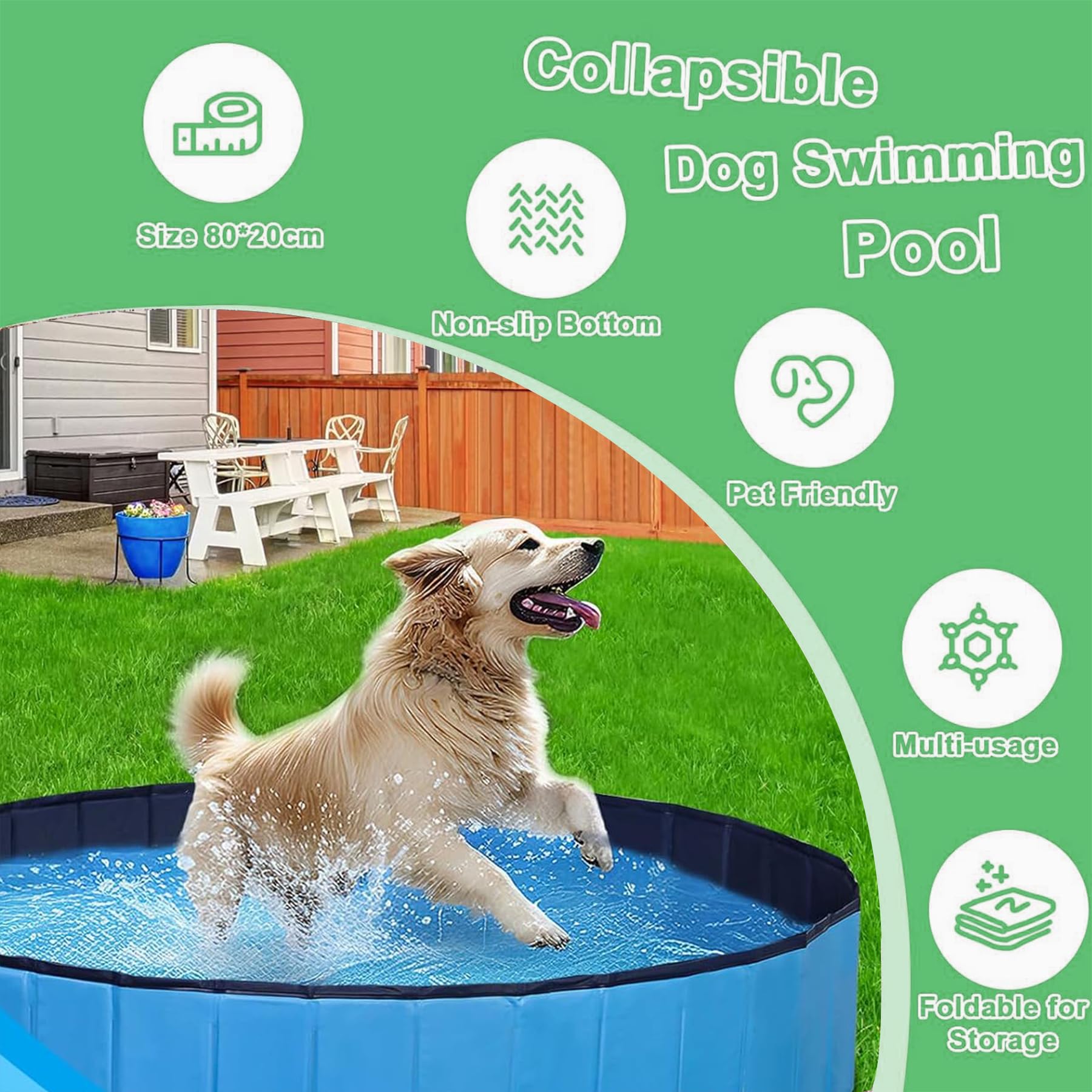 Zegupal Hundepool für Große & Kleine Hunde, Faltbare Hunde Pool rutschfest, 80 x 20cm Schwimmbecken für Hund Verdickt PVC, Planschbecken Hund Verschleißfest, Hundebadewanne Swimmingpool in Hundepools