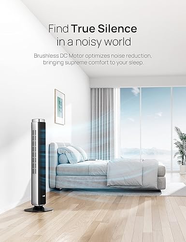 Miniatura 3 de Dreo Ventilador de torre de 42 pulgadas para dormitorio, ventiladores silenciosos de CC sin aspas de 25 DB, ventilador oscilante de 90 con control