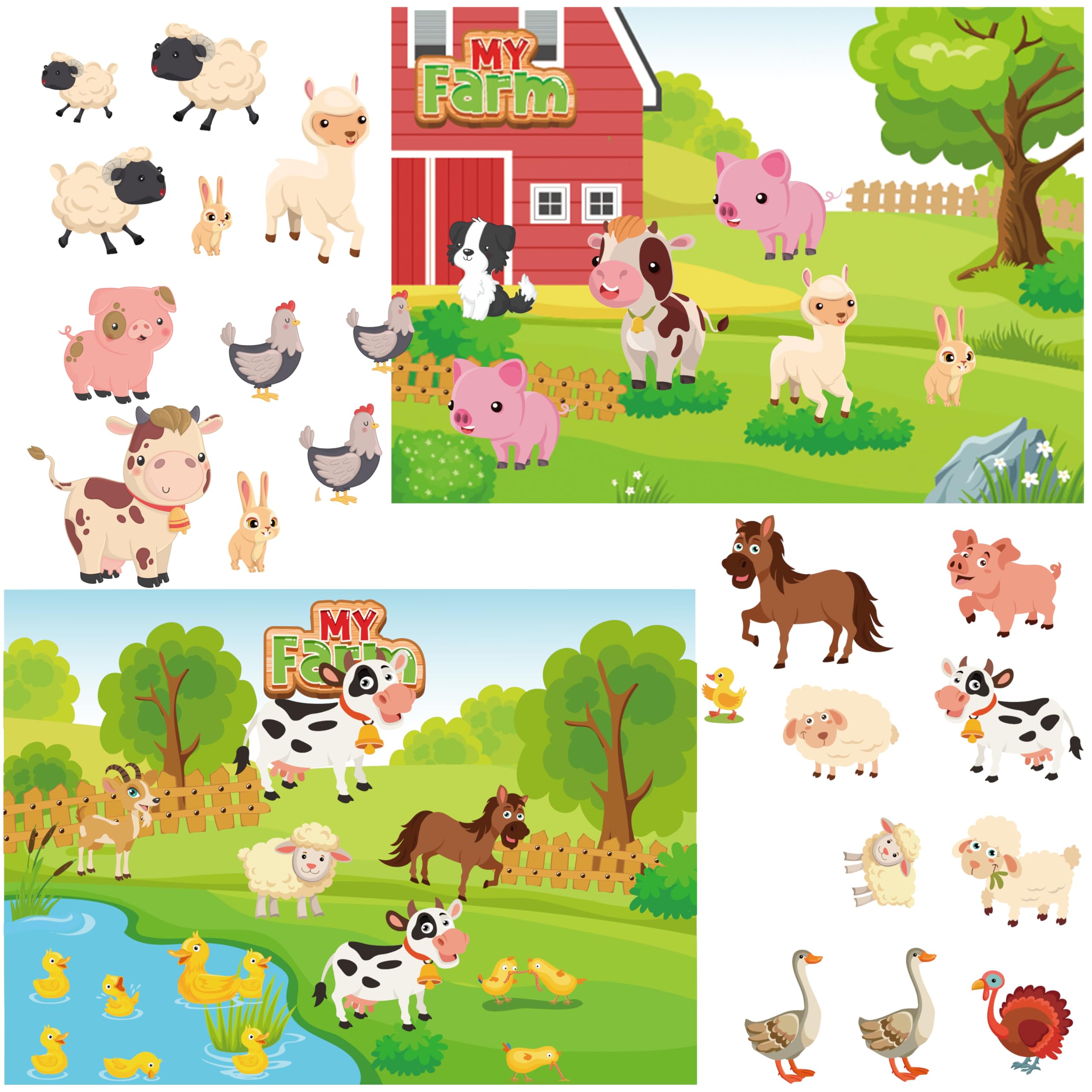 24 Farm Animal Stickers - Waterproof, Cute, Self-Adhesive for Kids' Farm Theme Party Decor
