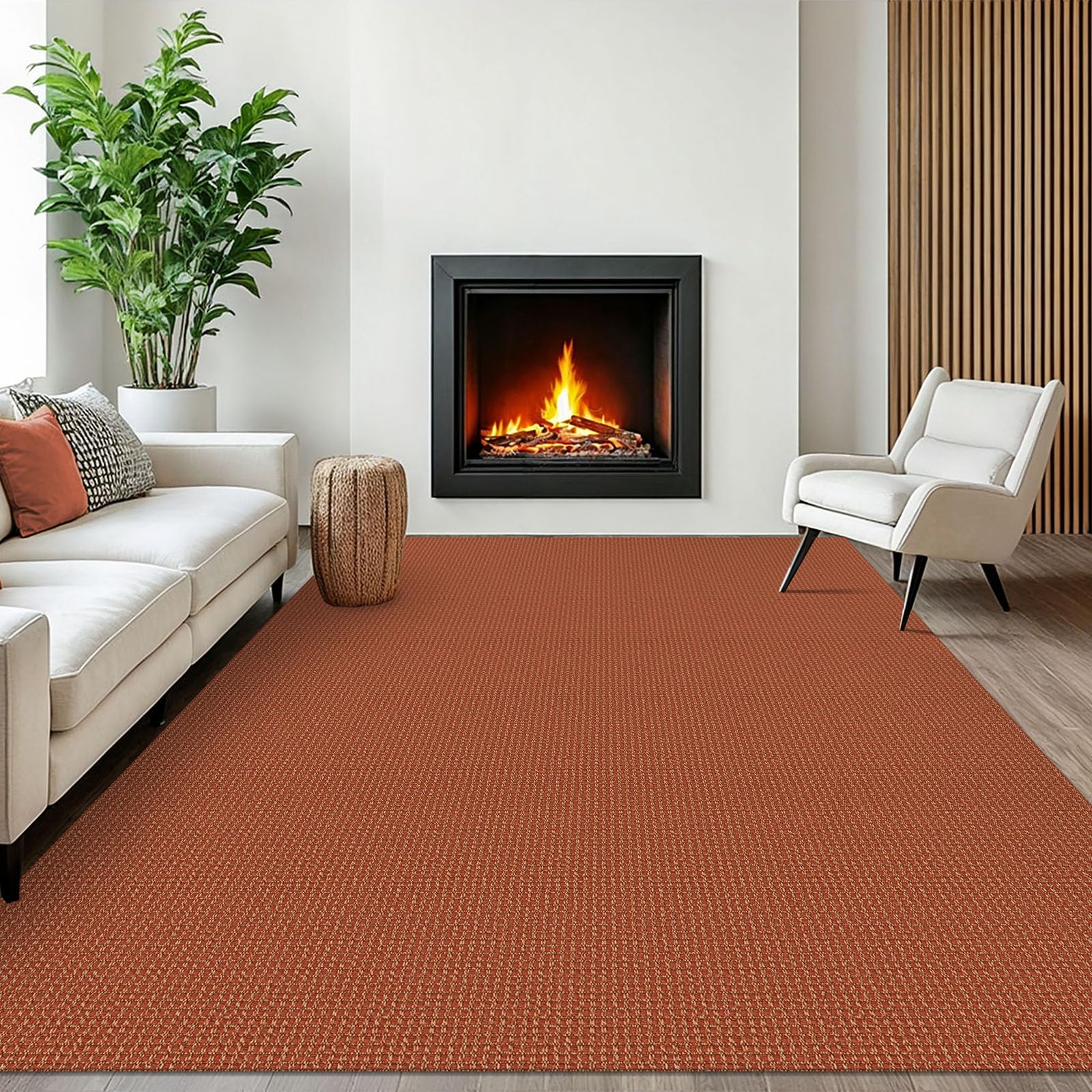 Photo 1 of EARTHALL Woven Area Rugs 6x9 Ft Washable Living Room Rugs Non Slip Rubber Backed Dining Room Rug Braided Bedroom Rugs Indoor Floor Carpet for Living Room, Bedroom, Dining Room, Rustic Orange/Tan